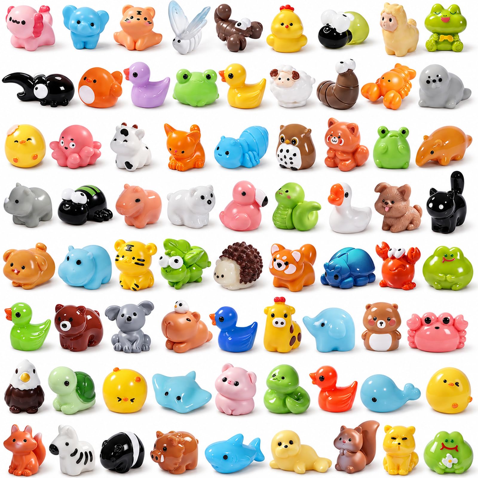JOLCEEY 72pcs Mini Resin Animals, Tiny Resin Animals Miniature Little Small Animal Figures Bulk for Micro Fairy Garden Landscape Accessories Dollhouse Hide Crafts Aquarium Decor