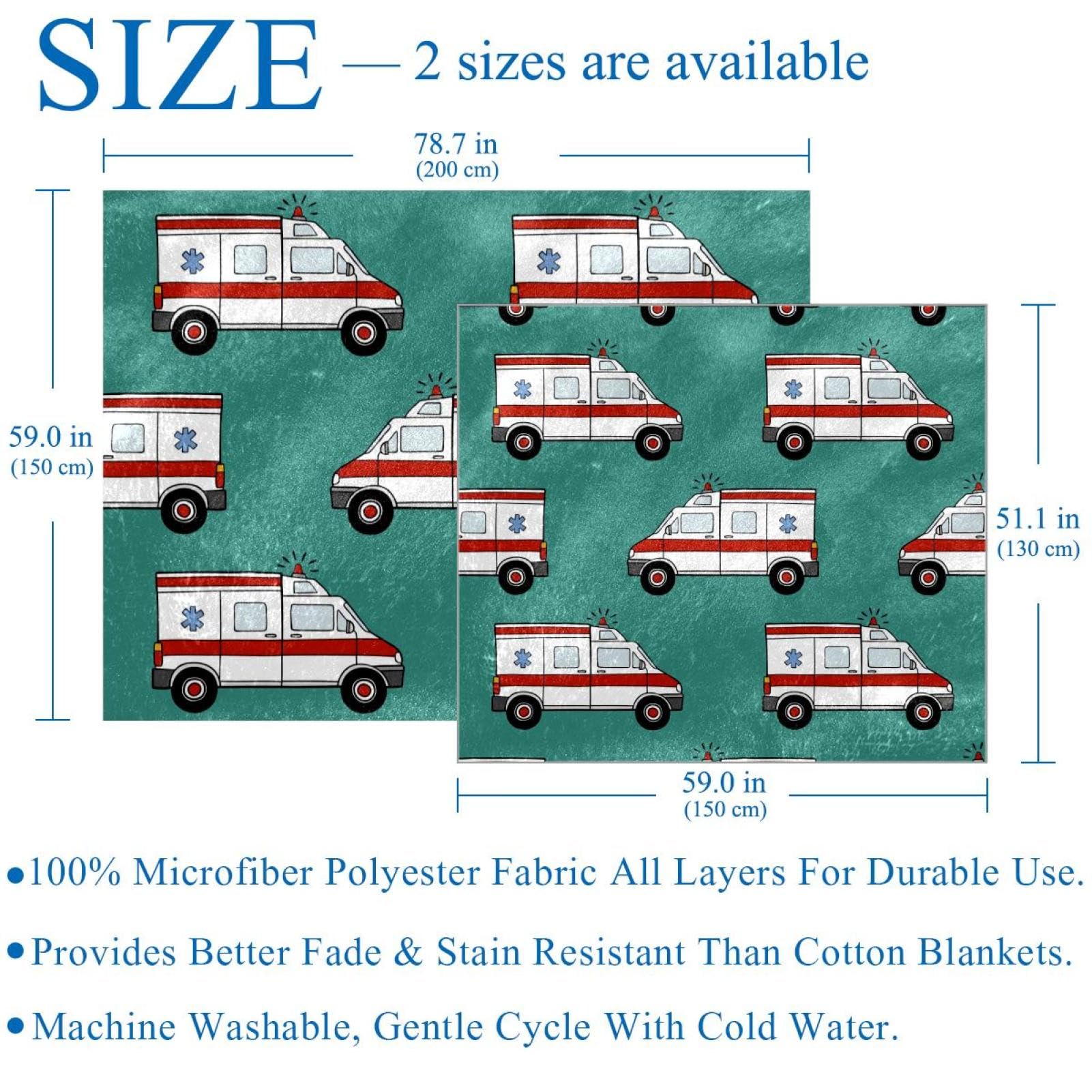 Couverture douce et confortable à motif voitures d'ambulance pour adultes et enfants, couverture polaire en microfibre légère pour canapé, lit, canapé, voyage, 150 x 200,7 cm