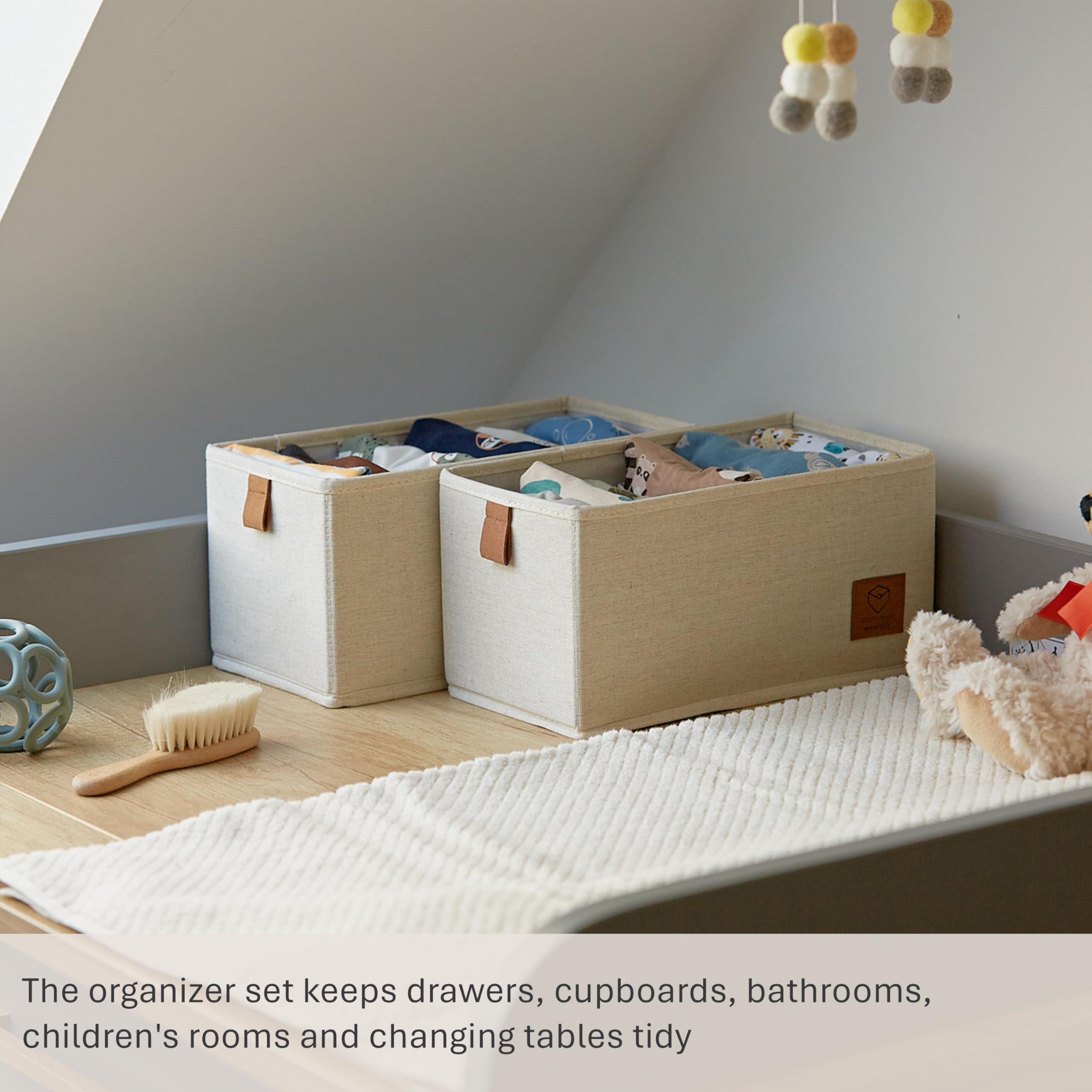 Premium Cajonera de 2 Piezas, Organizador para Armario de Tela, Beige 30cm x 15cm x 15cm