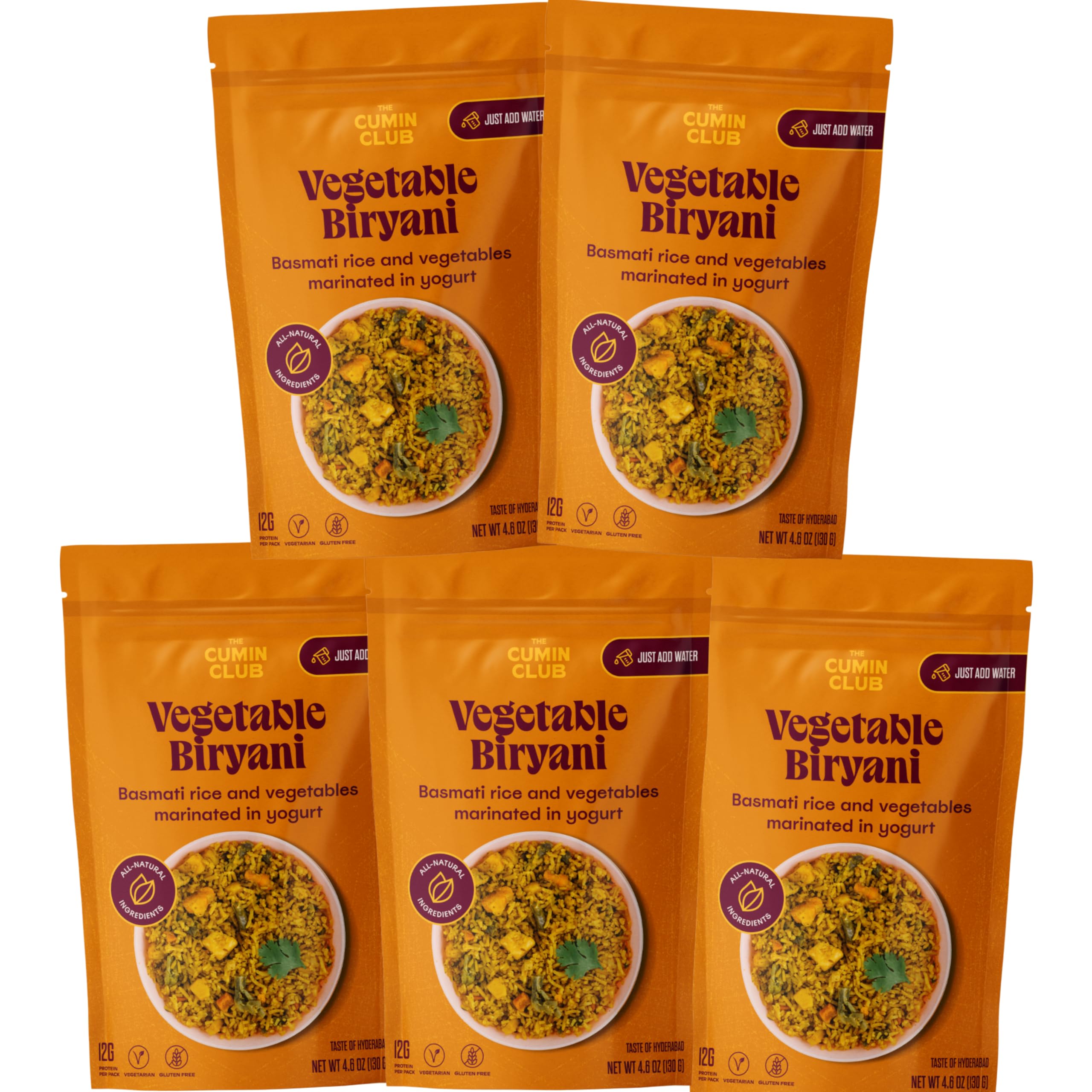The Cumin Club's Instant Vegetable Biryani – Authentic Indian Rice Meal with Aromatic Spices, Ready to Eat in Just 5 Minutes – Pack of 5 Pouches for Convenient and Delicious Indian Cuisine at Home