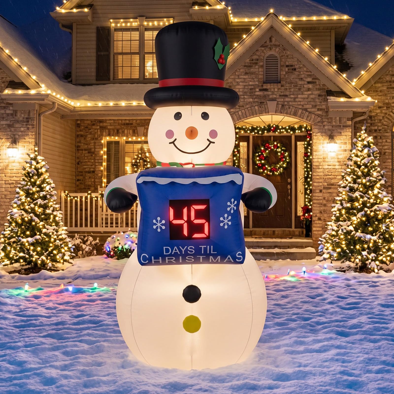 Foilswirl Bonhomme de neige gonflable de Noël de 1,32 m avec compte à rebours LED Bonhomme de neige gonflable Compte à rebours extérieur lumineux Décoration de fête de Noël pour la maison, la cour, le