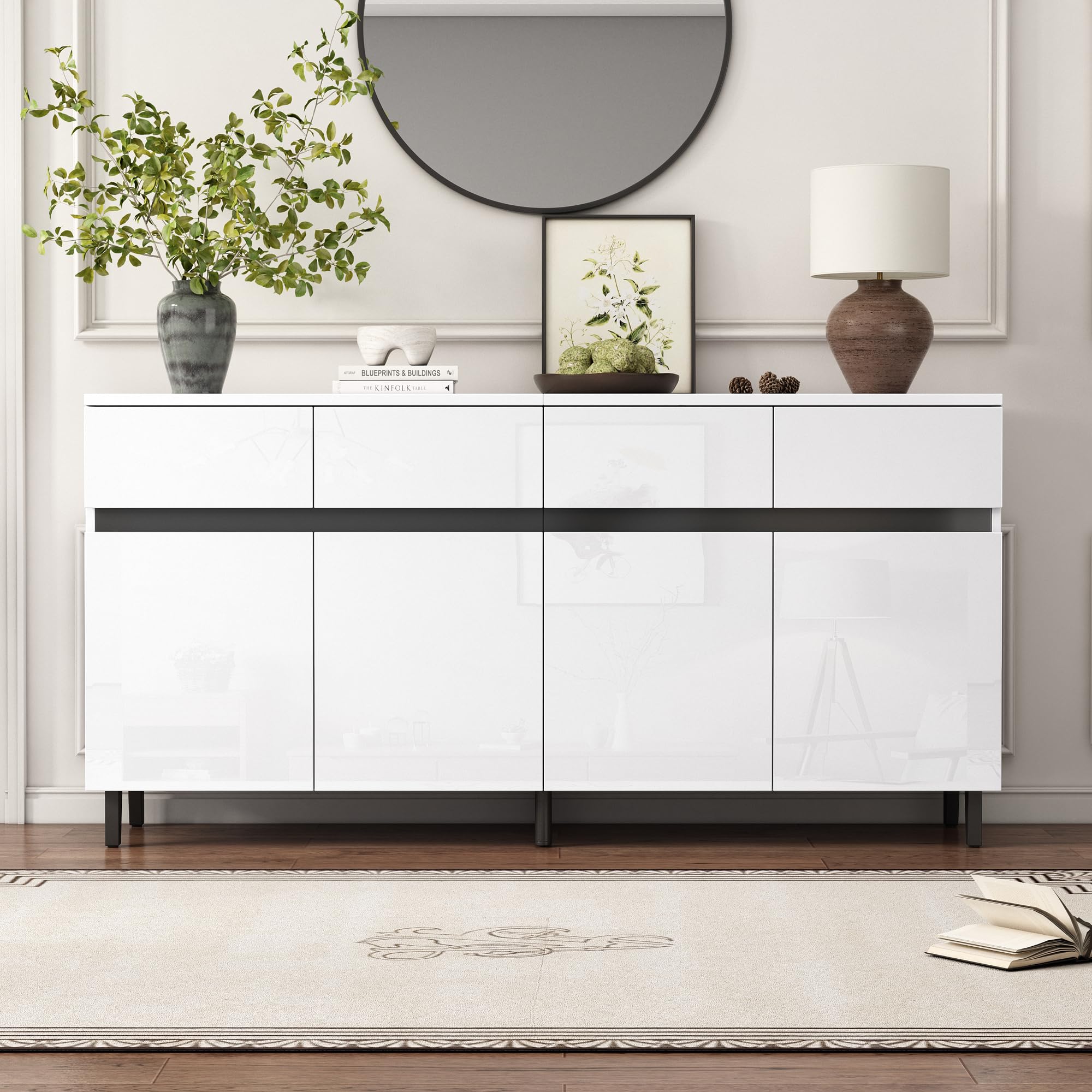 FammyLoft Storage Cabinet, Sideboards for Living Room, Kitchen, Bedroom Chest of Drawers, Standing Cabinet, Storage Cupboards with Doors and Adjustable Shelves, 160 * 40 * 68cm, White โ image 1