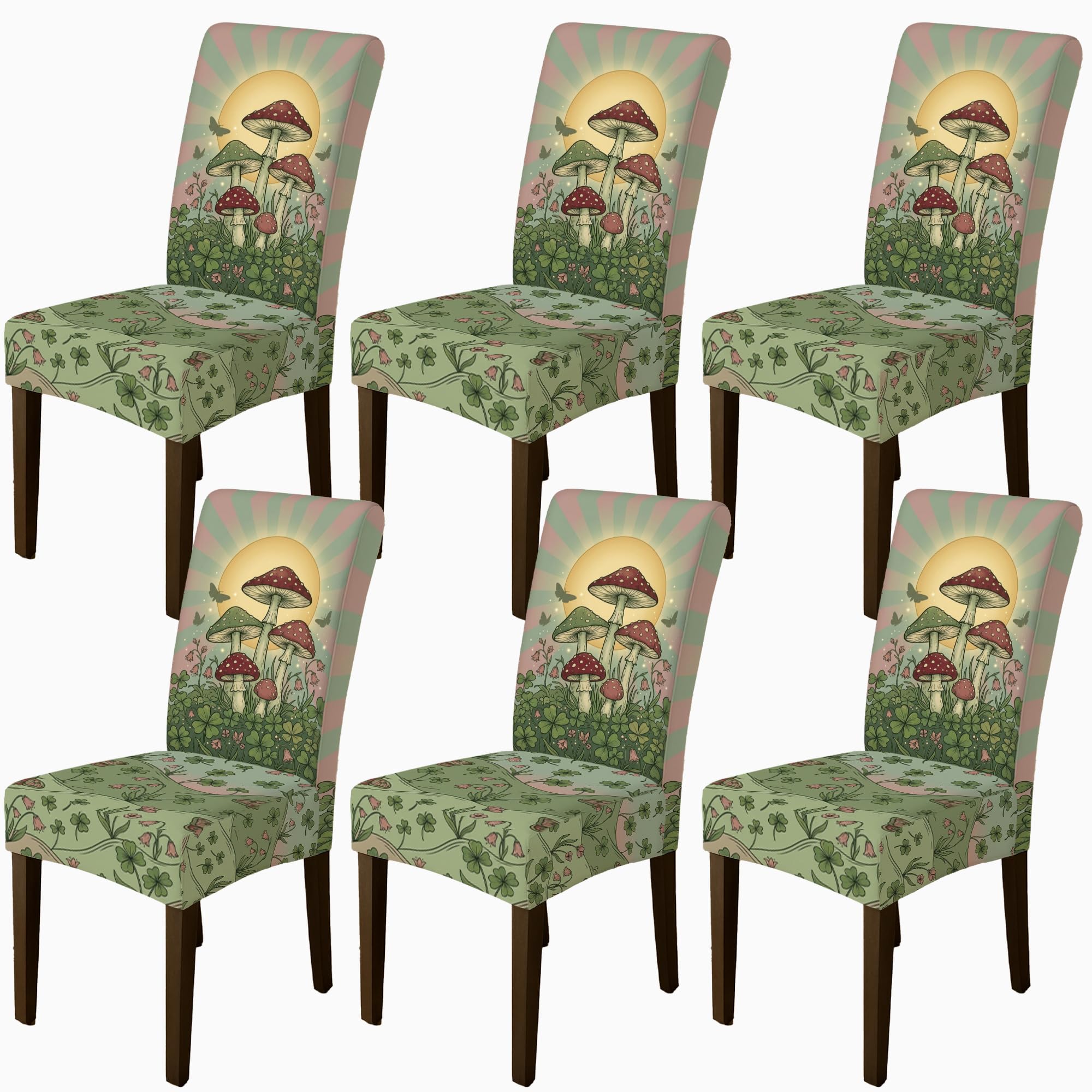 Housses de chaise lavables et extensibles imprimé printemps vert pour salle à manger