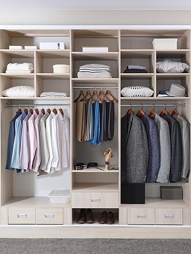 Miniatura 8 de HOUSE DAY Perchas de madera con hombros anchos, perchas para trajes con barra antideslizante para pantalones, acabado liso, gancho giratorio de 360,