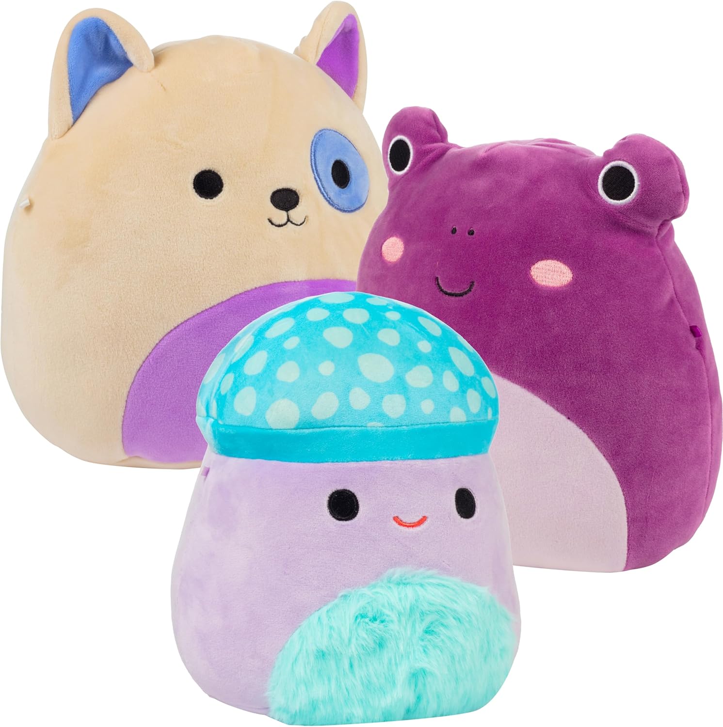 Squishmallows 8" Purple 3-Squish Pack - Frog, Puppy & Mushroom - Get Three Official Jazwares 8" Plush for Less - Soft & Squishy Stuffed Animal Toy - Gift for Kids, Boys & Girls