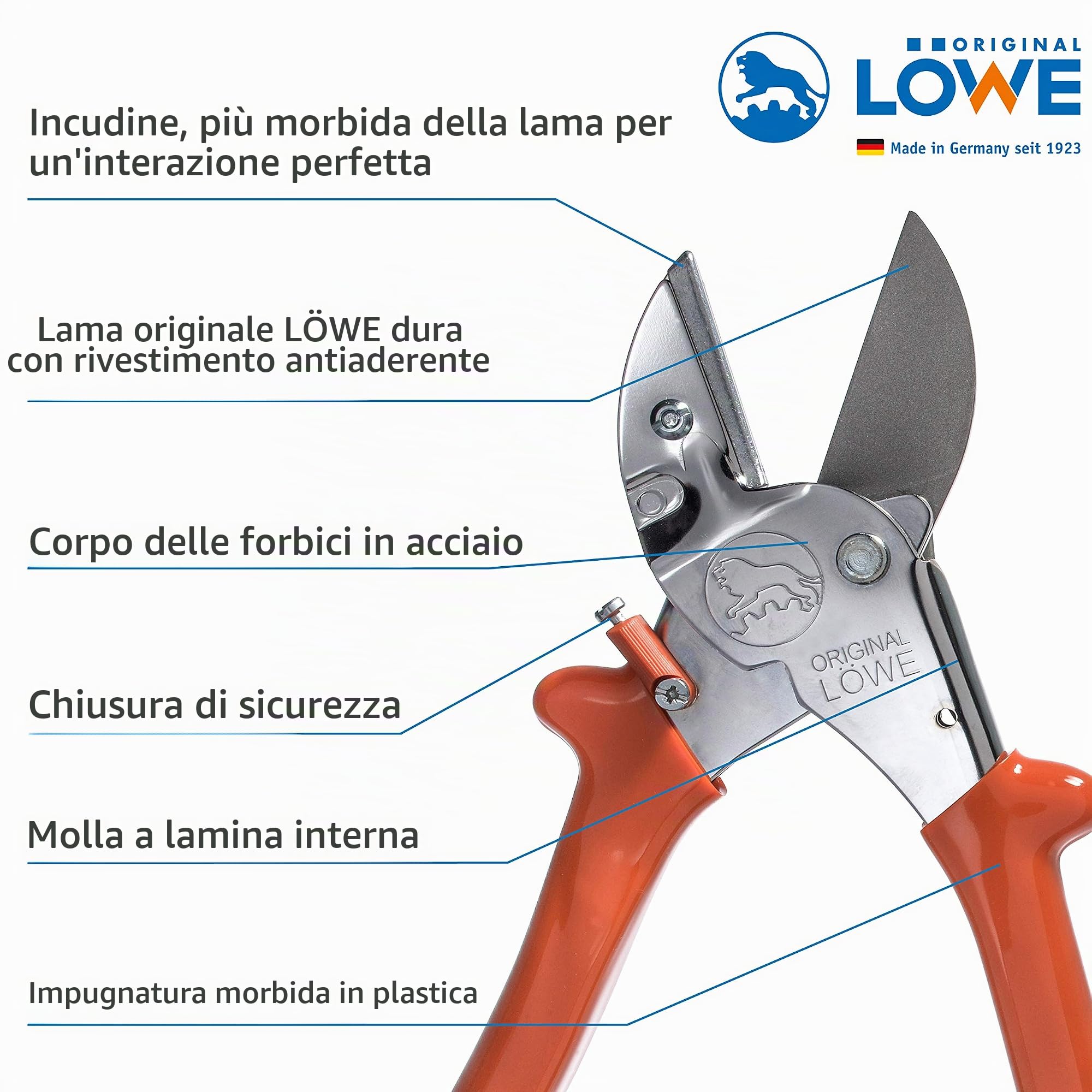 Loewe 1104 Cesoie a incudine, per mani di grandi dimensioni & Stocker Set ricambi per forbice Lowe nr 1