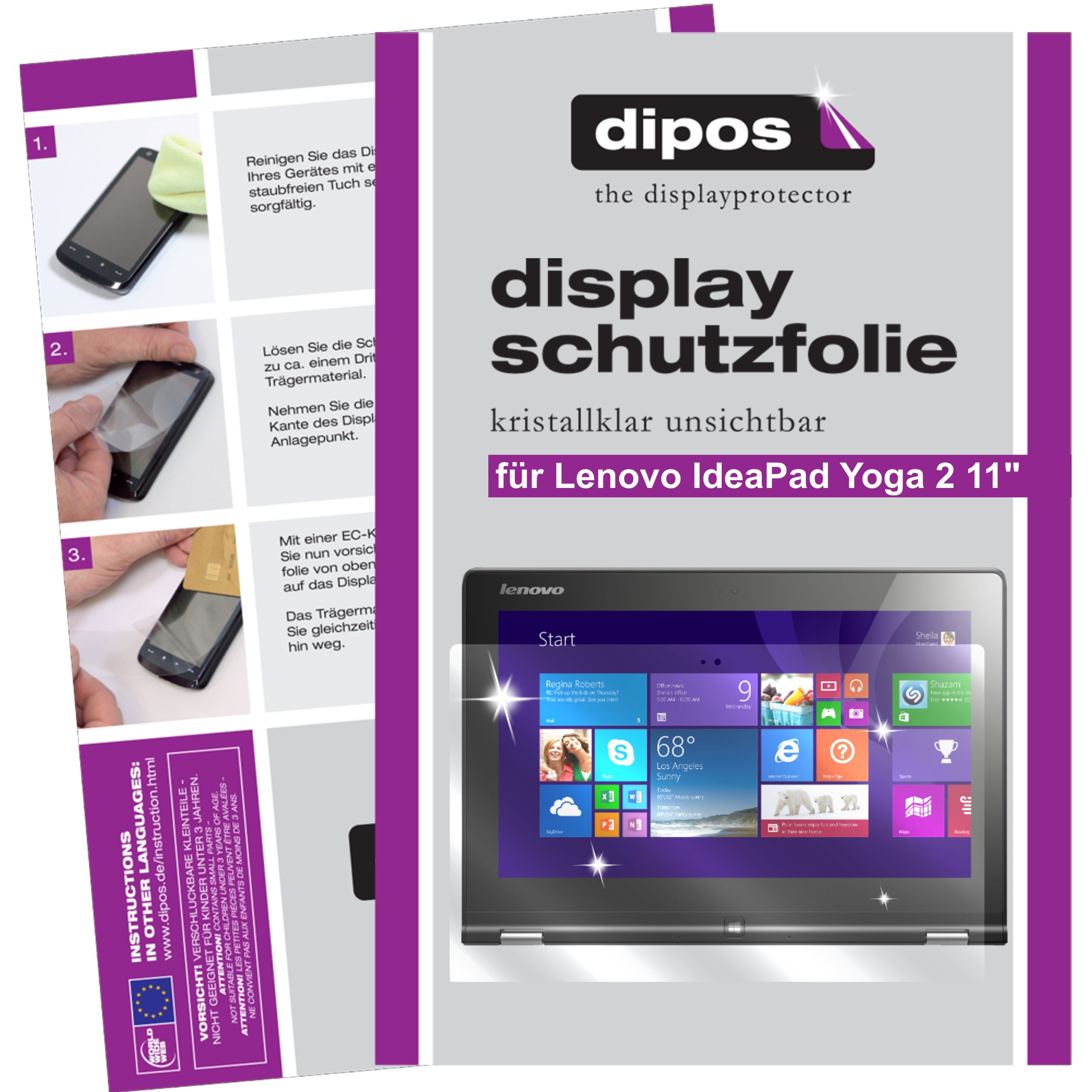 Dipos 3x Pellicola Protettiva Crystalclear Per Lenovo Yoga Tablet 3 (8 Pollici) – Made In Germany – Antigraffio E Anti-impronta