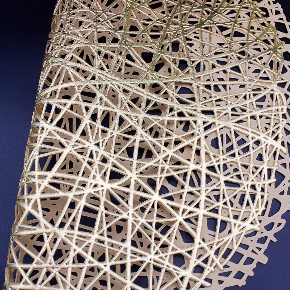 4 pack .....Gold Round Placemats for Dinner Table Set of 4Metallic Hollow Out Line Circle Table Mats Vinyl Place Mats for Dinning Decor Wedding Accent Centerpiece