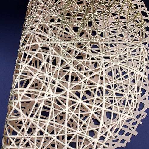 Miniatura 6 de Manteles individuales redondos dorados para mesa de comedor, juego de 6 manteles individuales metálicos con líneas huecas circulares de vinilo para