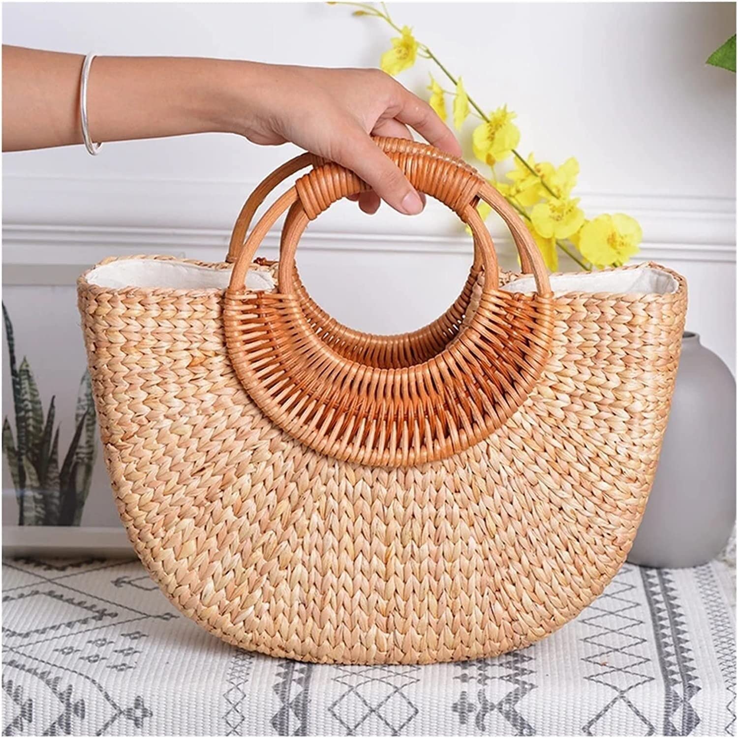 Bolso De Playa Para Mujer, Bolsos Tejidos De Verano, Bolso De Mano Grande De Punto Para Mujer, Bolso Informal De Vacaciones (Color : A, Size : 30 * 6 * 31cm)