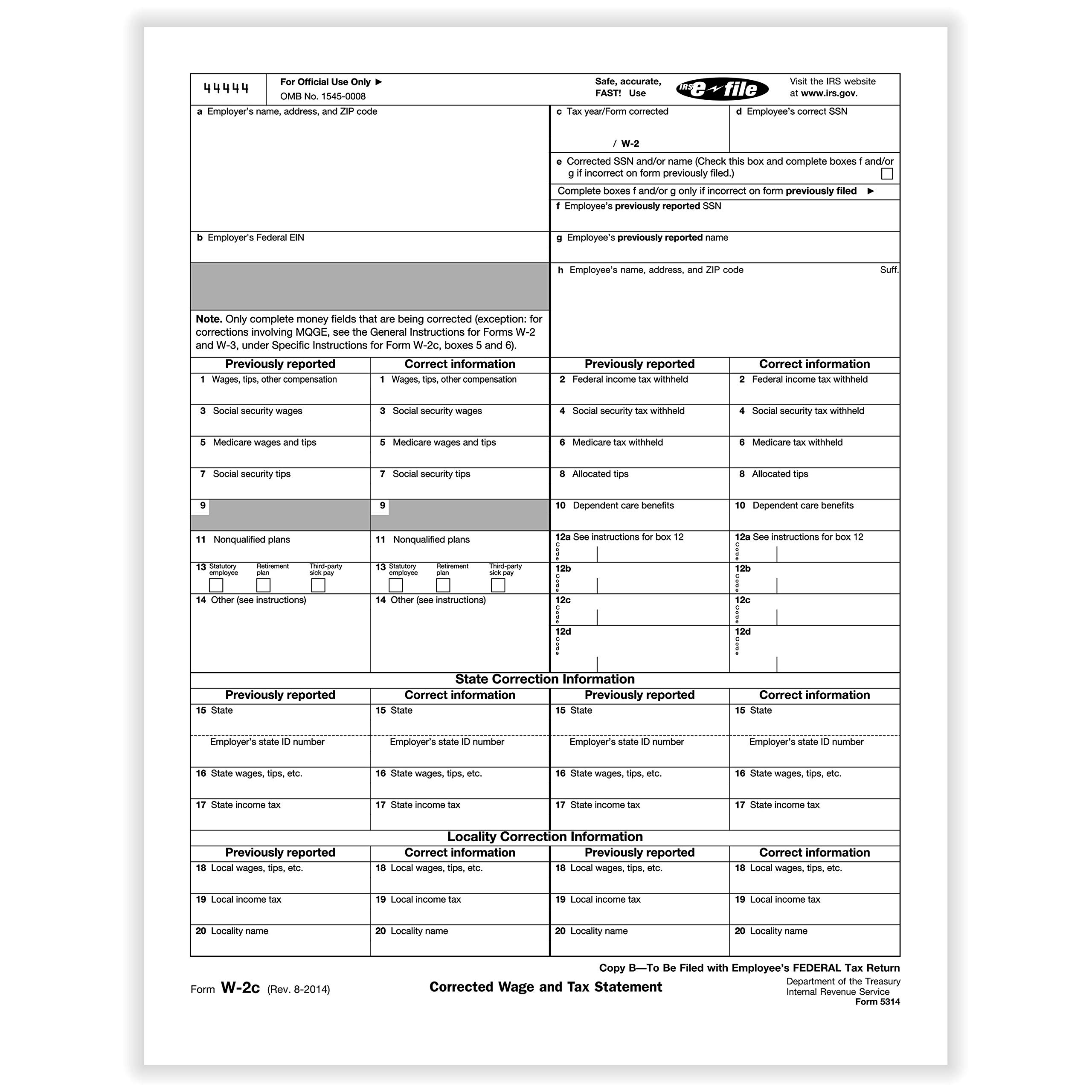 Amazon.com : ComplyRight W-2C Tax Forms, Employee Copy B (1-Part)| 8-1/2” x  11” | Tax Reporting | 50 Pack : Office Products