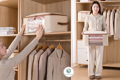 Miniatura 9 de Almacenamiento de ropa de lona, 2 bolsas, organizador de ropa, bolsas de tela plegables para suéteres, ropa, ropa, ropa de cama, colcha, ropa de