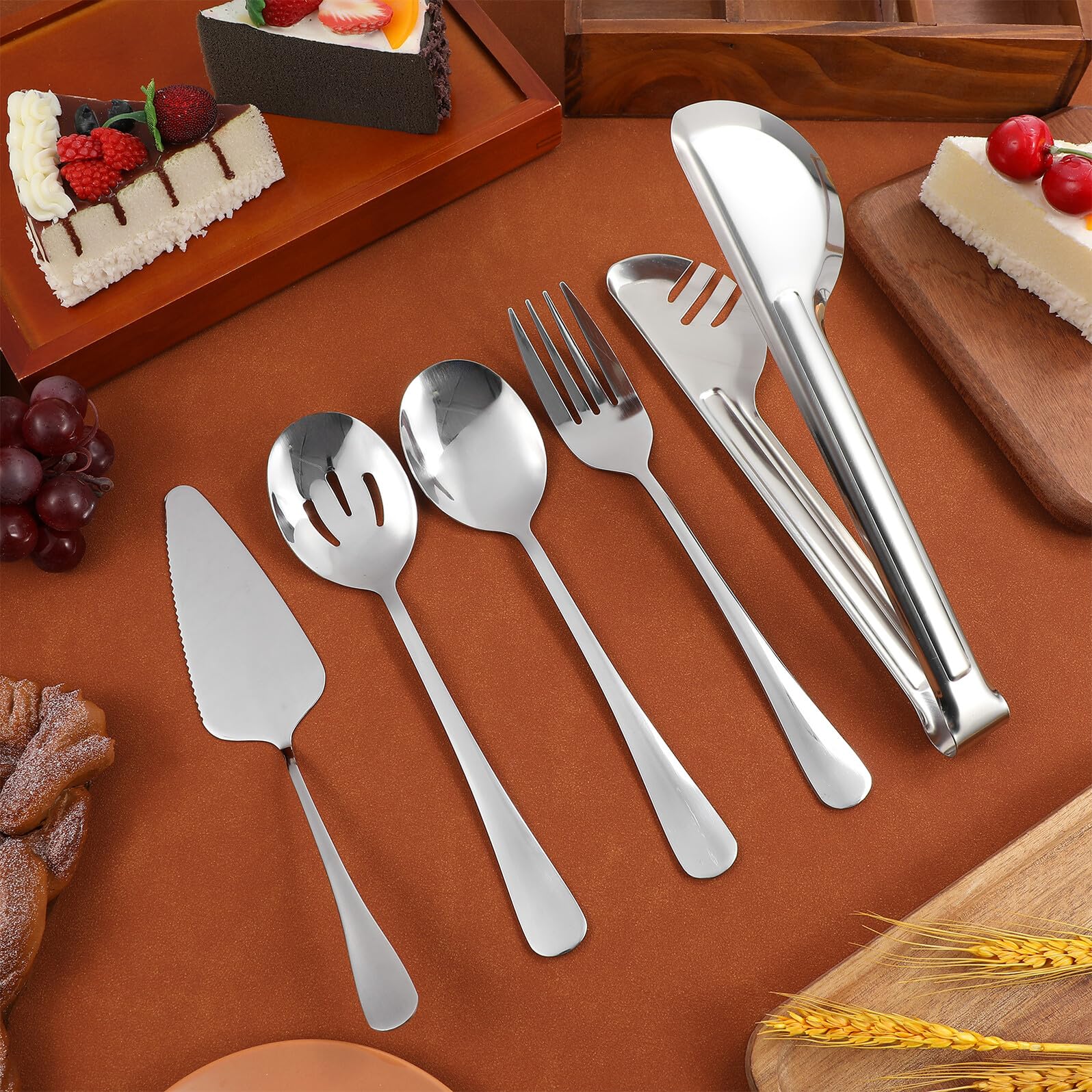 Utensilios de Acero Inoxidable para Servir Incluye Pinzas y Servidor de Pizza Resistente y Fácil de Limpiar para Fiestas Buffet y Reuniones Familiares
