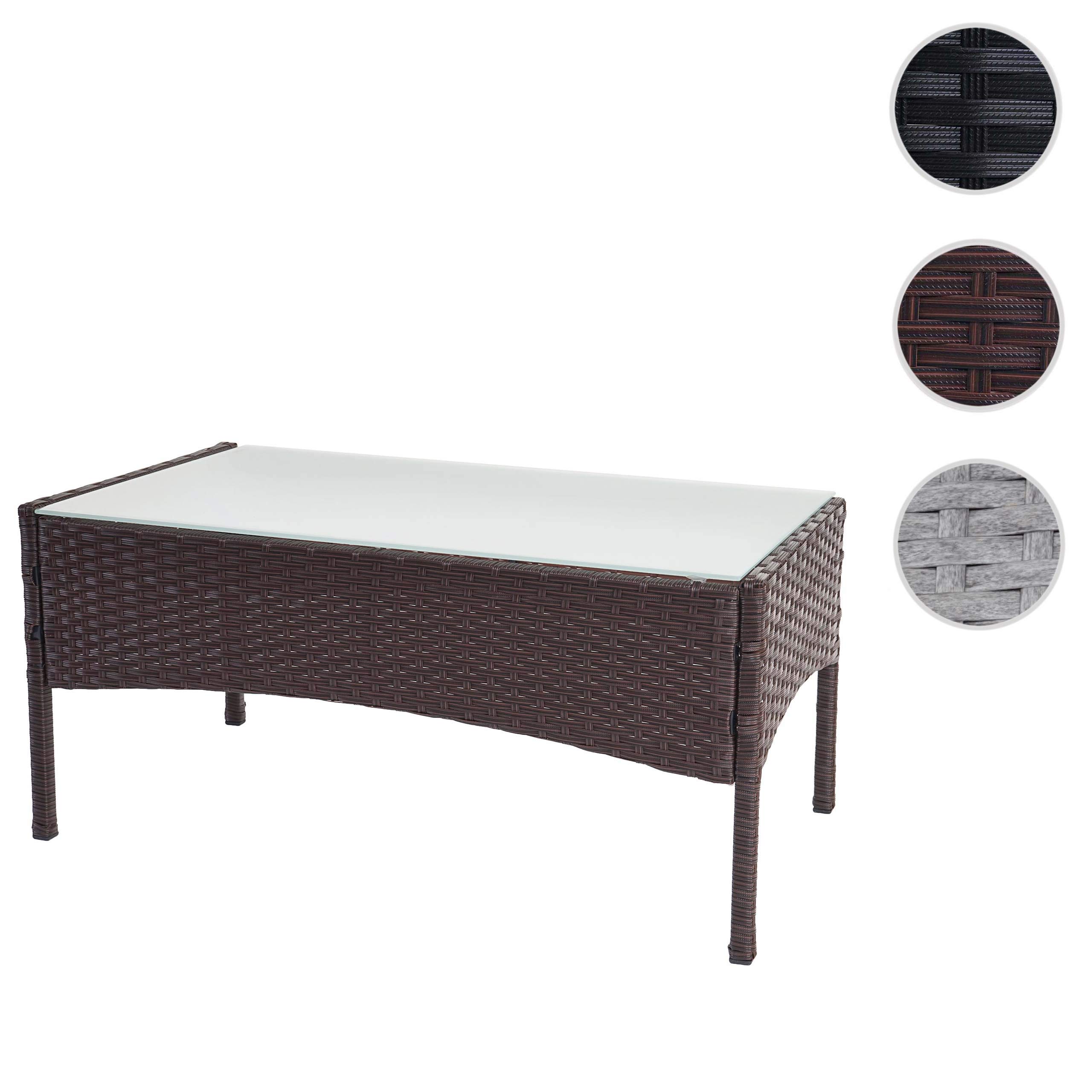 Mendler Poly-Rattan Gartentisch Halden, Beistelltisch Tisch mit Glasplatte - braun-meliert