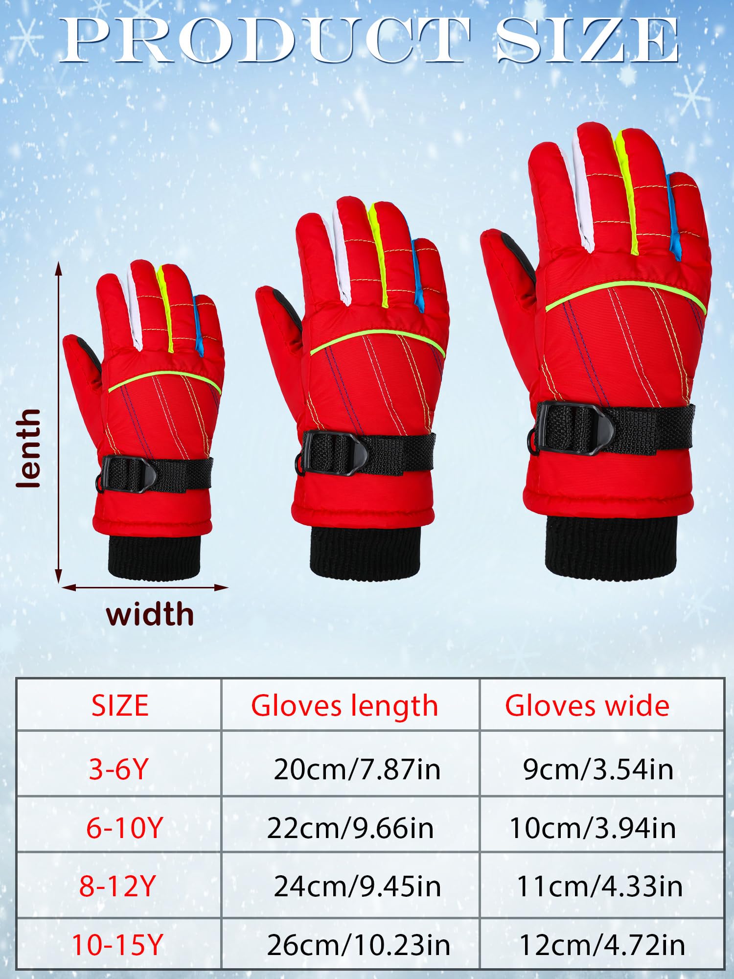 Bencailor 6 Paia di Guanti Invernali Impermeabili Antivento per Bambini (6-10 anni, Rosso, Verde, Blu, Viola, Nero, Rosa)