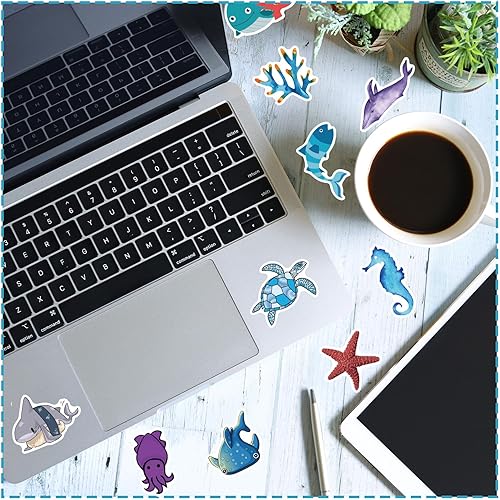 Miniatura 5 de 100 calcomanías de animales del océano para niños, calcomanías de vinilo para botellas de agua para laptop, equipaje, computadora, patineta,