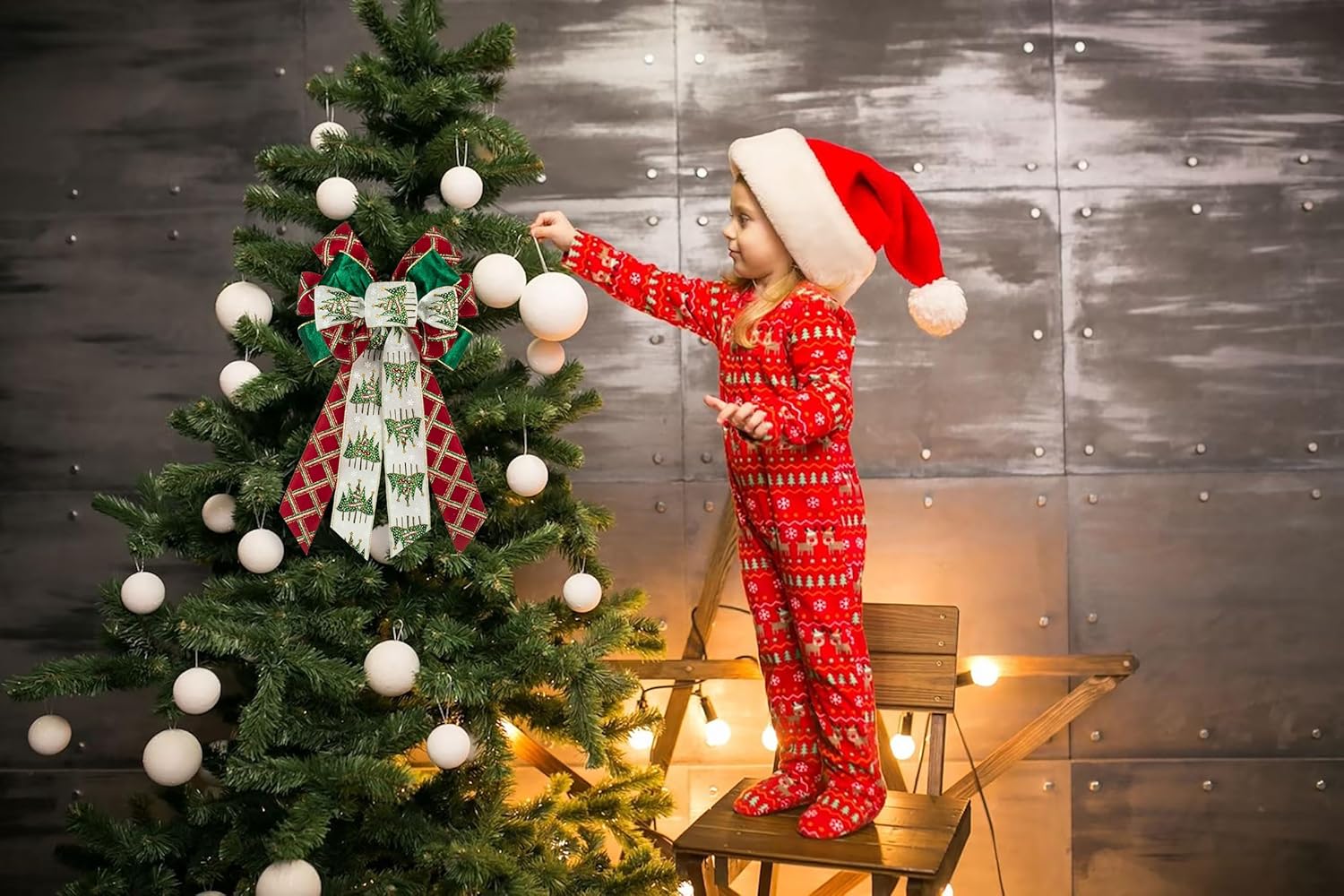 On-Airstore Large Christmas Wreath Bow Xmas Tree Bow for Wreaths, Glitter Red White and Green Plaid Ribbon Bows Christmas Decor Bows for Home Indoor Outdoor Decoration Wreath Ornament Supplies - Image 4