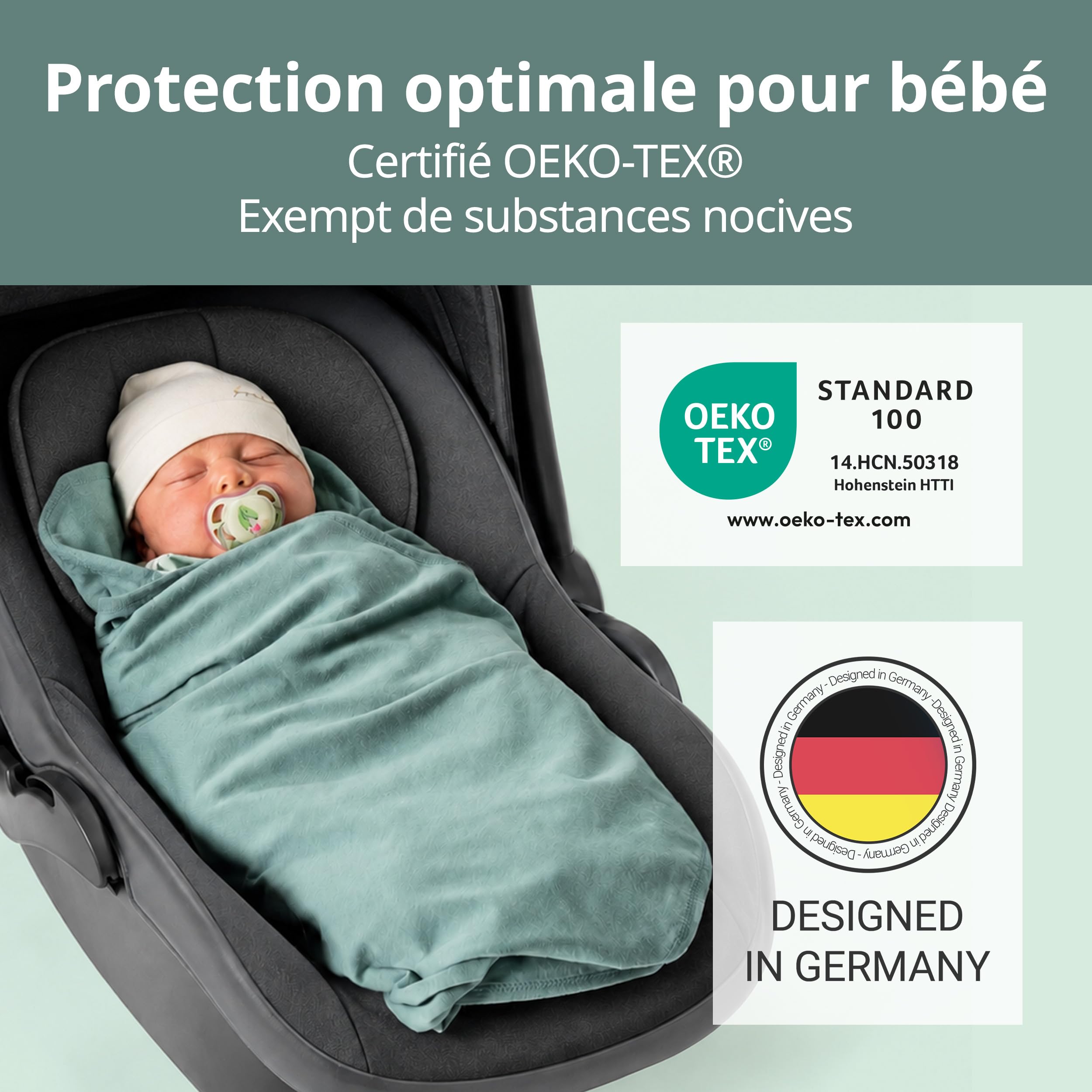 Zamboo Couverture Siege Auto Bebe - Plaid Bébé Enveloppant, Fin et Léger pour l'Été, 100% Coton, 80x80 cm, Testé Oeko-Tex Standard 100 - Vert Menthe