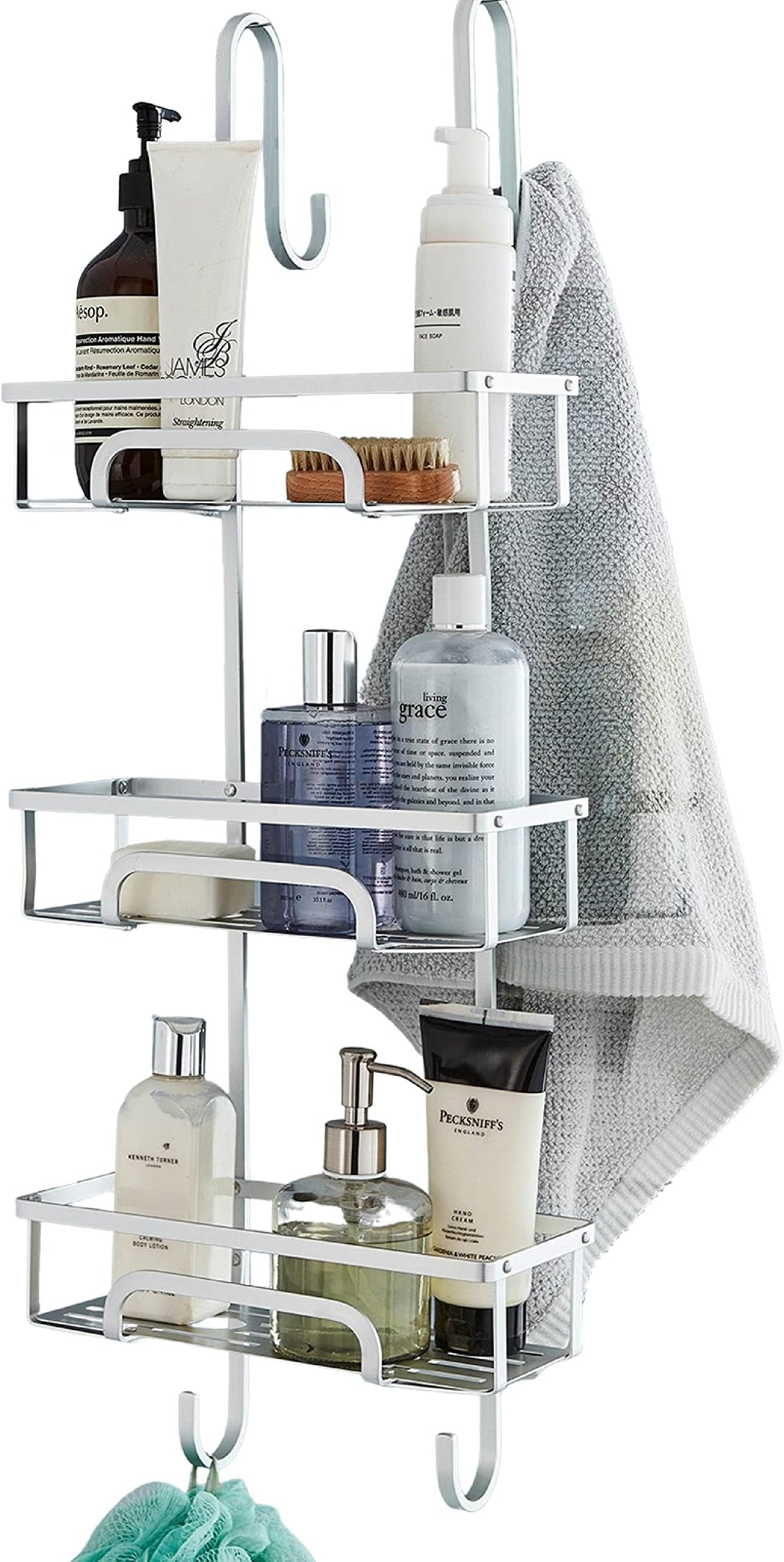 Direct Online Houseware Extra Large Aluminium Rust-Proof Premium 3 Tier Hanging Shower Caddy - Over Door Metal Storage Racking - 79 H x 28 W x 20.5 D - 10 Year Rust-proof Guarantee,Silver,RBW2716