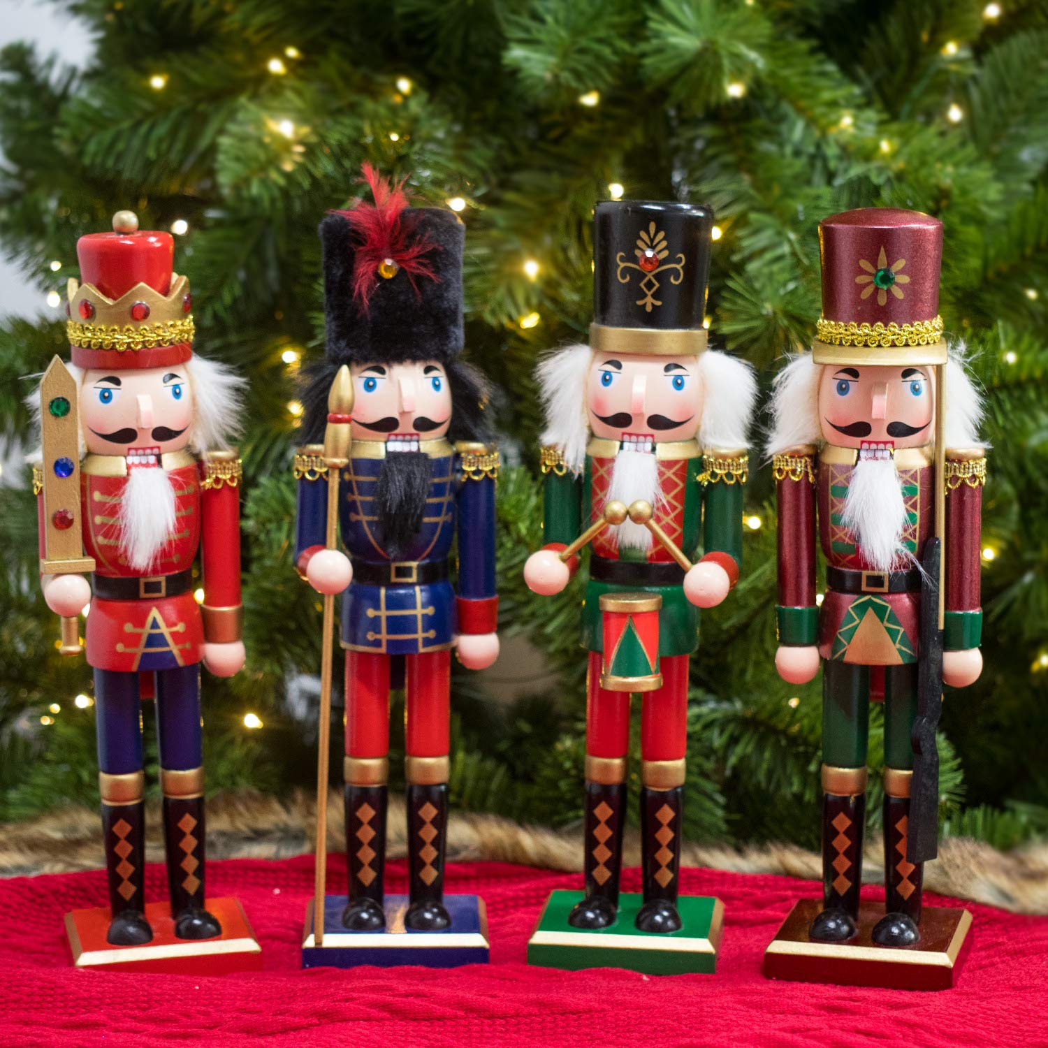 KI Store Schiaccianoci di Natale da 30 cm, per Natale, in legno decorazione per feste, scrivania, piccolo regalo (30cm, rosso blu e verde)