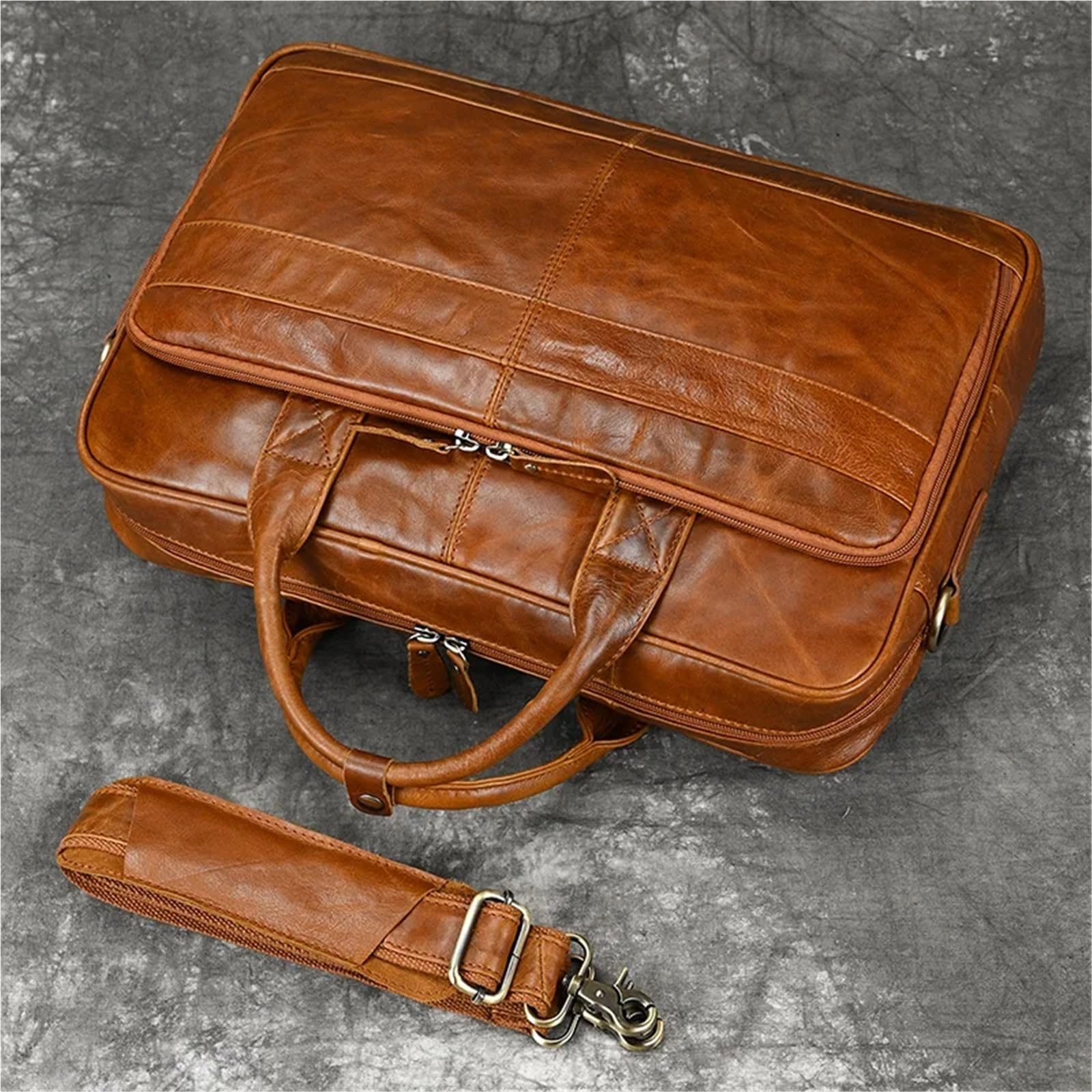 Bolso Mensajero De Cuero Maletín grande de piel auténtica for hombre, apto for portátil 16", bolso mano negocios, bandolera vaca, trabajo, color rojo En Viaje De Negocios