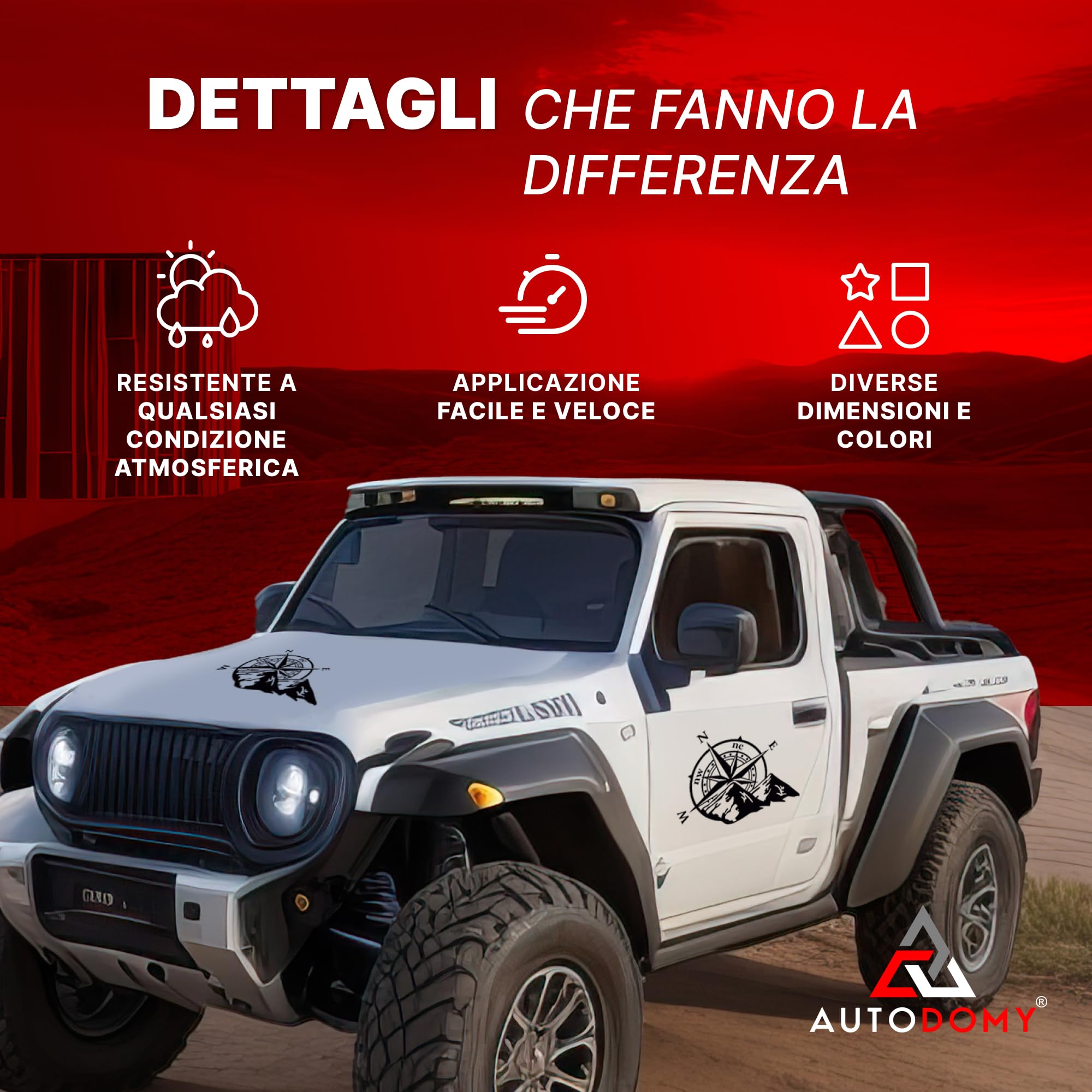 Autodomy Pack 2 Unita Bussola Rosa dei Venti Adesivo 27x20 cm | Adesivo Rosa dei Venti Auto 4x4 Resistente Pioggia e UV | Adesivi per Auto Esterni, Camper, Valigia Moto Facile Installazione | Nero