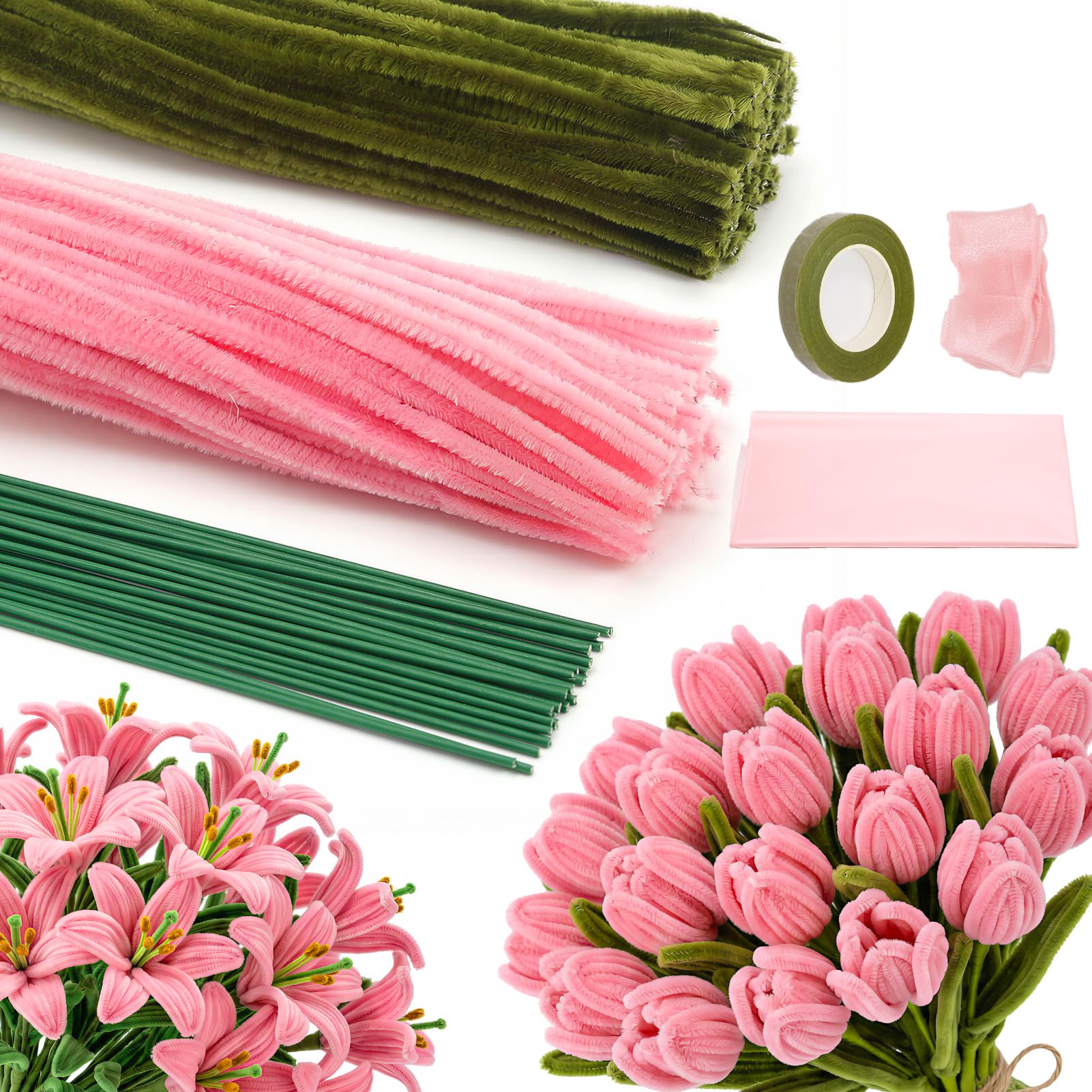 Kit Tulipani Di Ciniglia Scovolini Colorati Per Lavoretti, 300 Pezzi