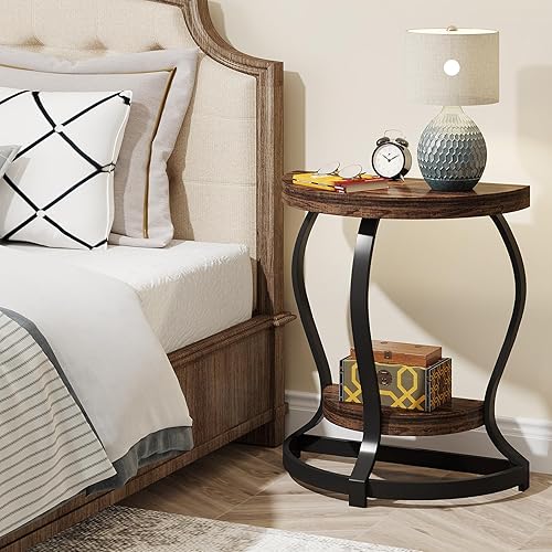 Miniatura 4 de Tribesigns Juego de 2 mesas auxiliares semicirculares de madera de 2 niveles, mesa auxiliar semicircular con mesa gruesa para sala de estar,