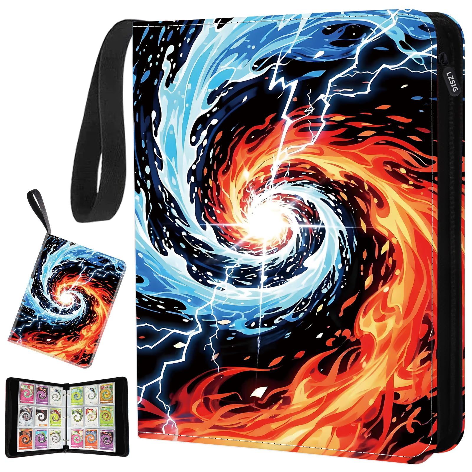 9-Pockets Card Binder - Can hold 1008 Cards with 56 Removable Sleeves, HD Digital Printed 3-Ring Zipper Sports Book Compatible with TCG, MTG and Game Cards, Trading Card Collector Album, Gift for Boys