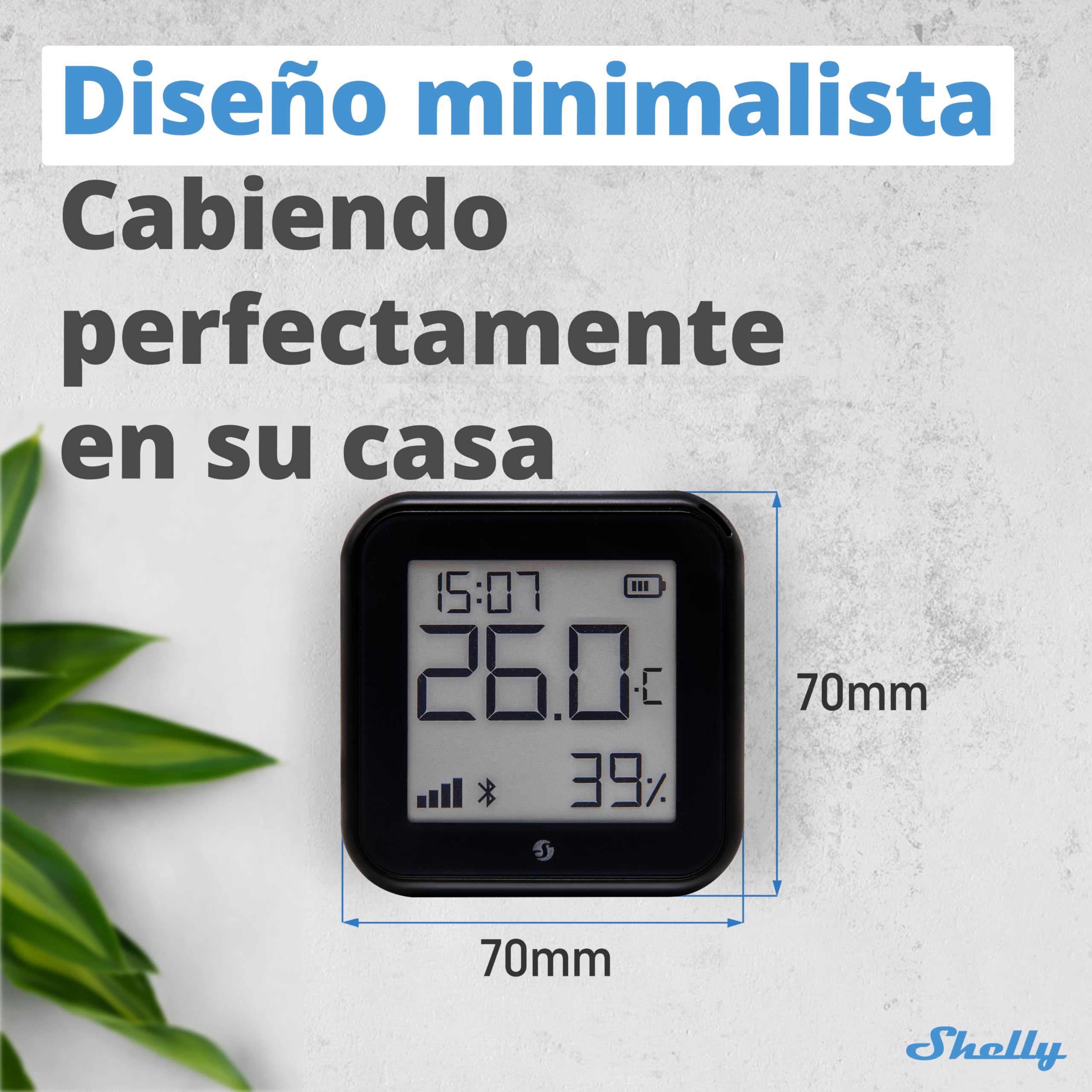 Shelly H&T Gen3 Negro - Termómetro Higrómetro Wi-Fi & Bluetooth, Medidor Inalámbrico de Temperatura y Humedad, Almacenamiento de Datos, Control Remoto por App, Bateria Larga Duración o USB