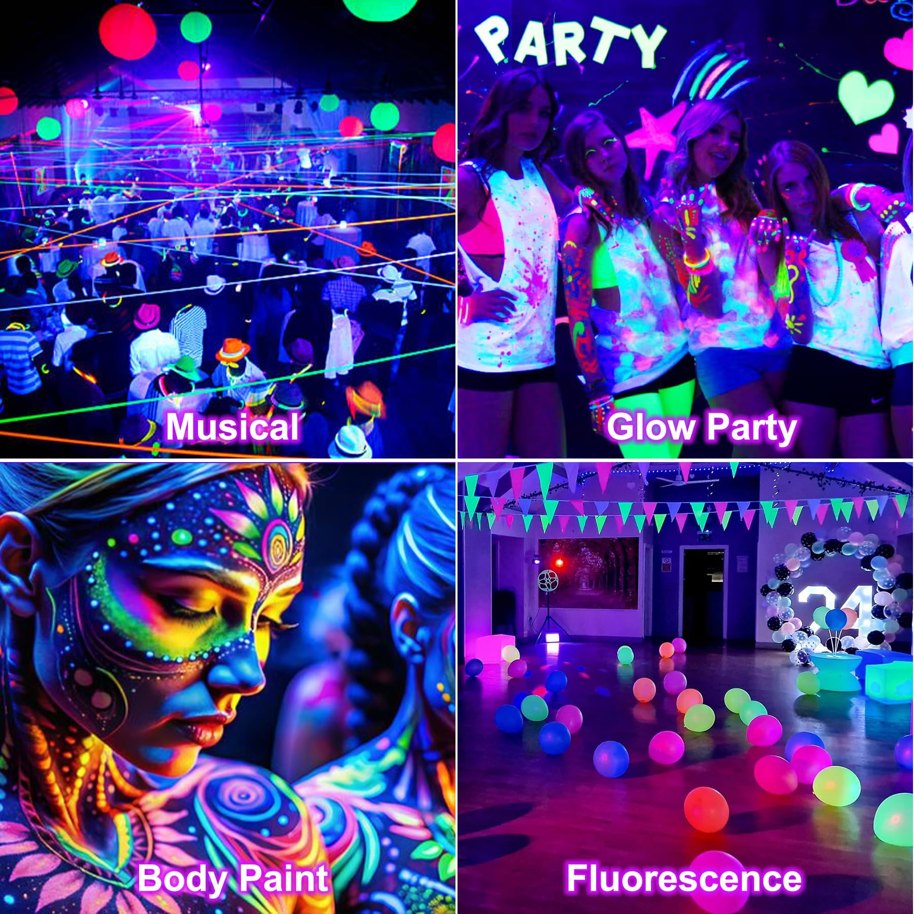 NATPOW Luce Nera UV 36W, 400-405nm Lampada LED Nera con Interruttore e 1,5 Metri di Cavo di Alimentazione, IP65 Impermeabile Faretto UV LED per Halloween, Discoteca, Mostra d'arte, Bar, Feste, 2 Pezzi