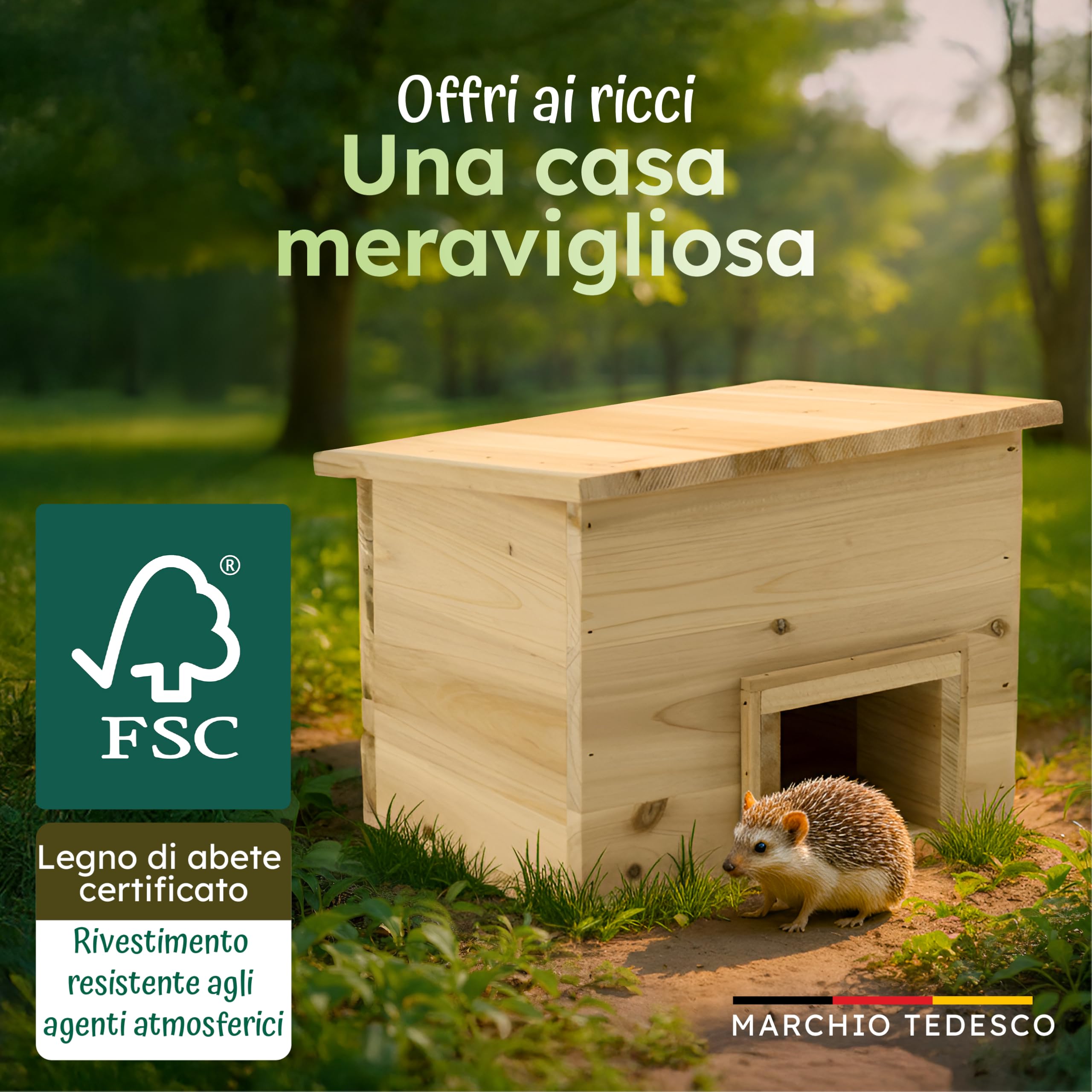 Moorland Casetta per ricci rifugio compatto in legno FSC® naturale base