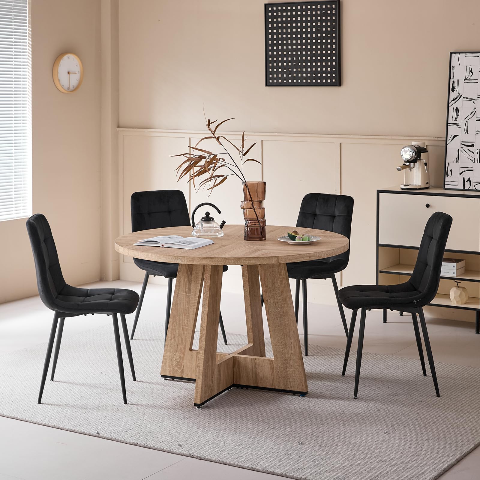 Lot de 4 Chaises de Salle à Manger Modernes, Confortables, en Velours Hollandais, sans Accoudoirs, avec Pieds en Métal, Idéales pour Les Chambres, Les Bureaux et Les Salons, Noires - HL