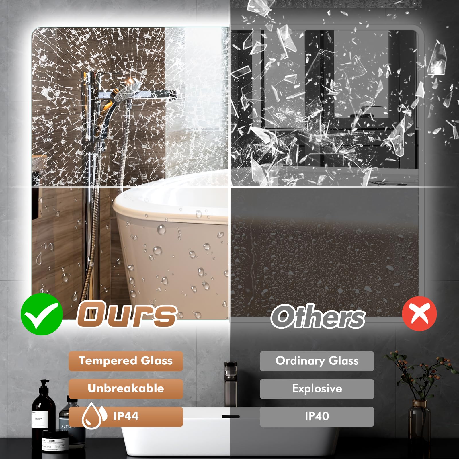 Specchio Bagno con Luce, 800×600mm Specchio da Parete per bagno
