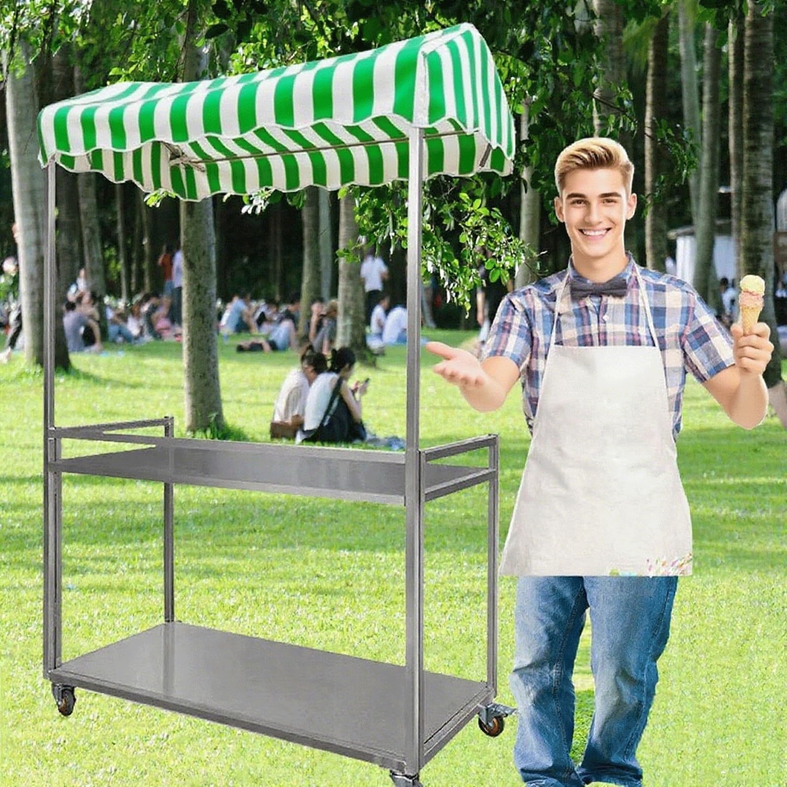 LJYKBFL Foldable Vending Cart for Ice Cream and Hot Dogs, Lightweight Market Trolley