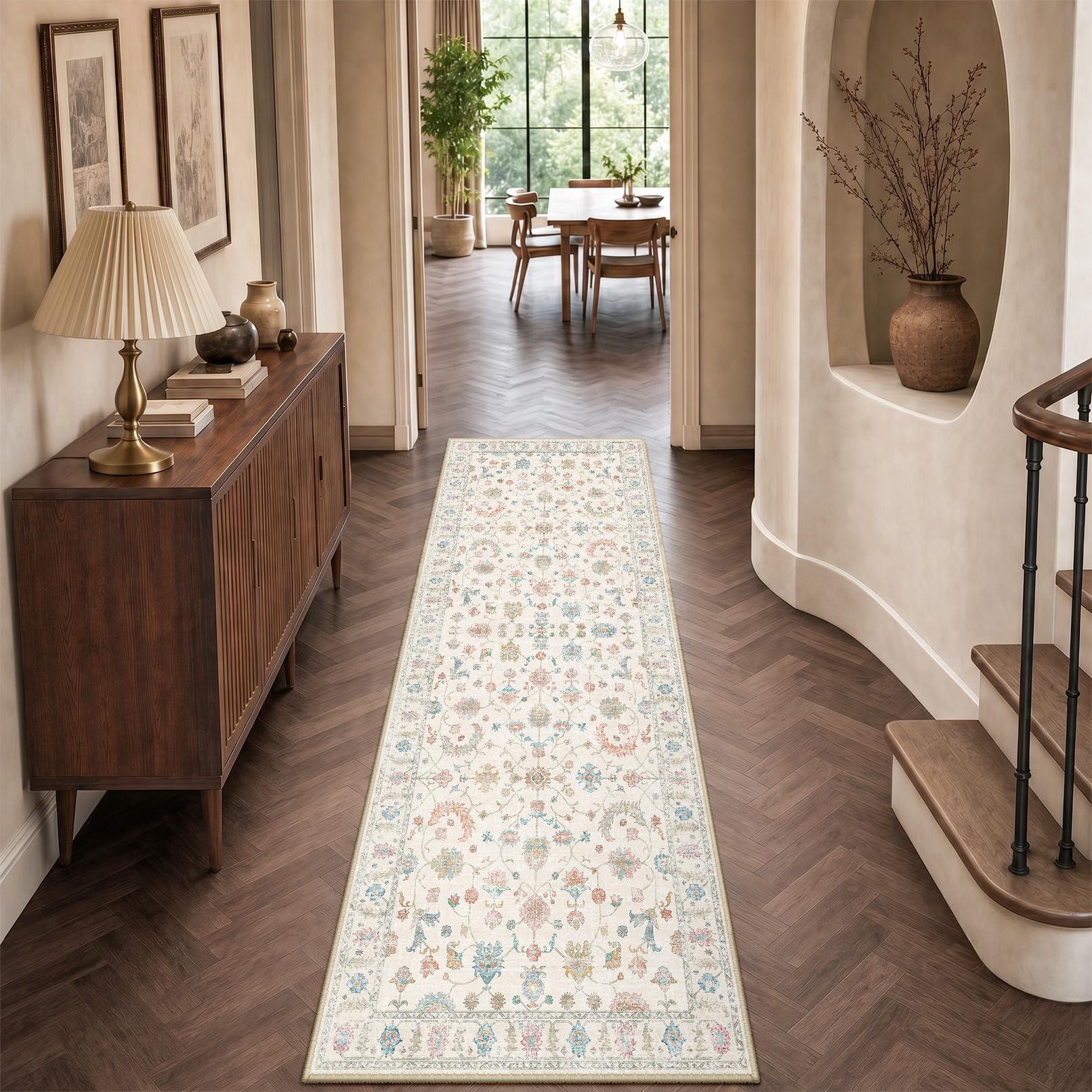 INOVADAY Washable Rug Vintage Boho 80x250 cm Cream White Runner Rug — image 1