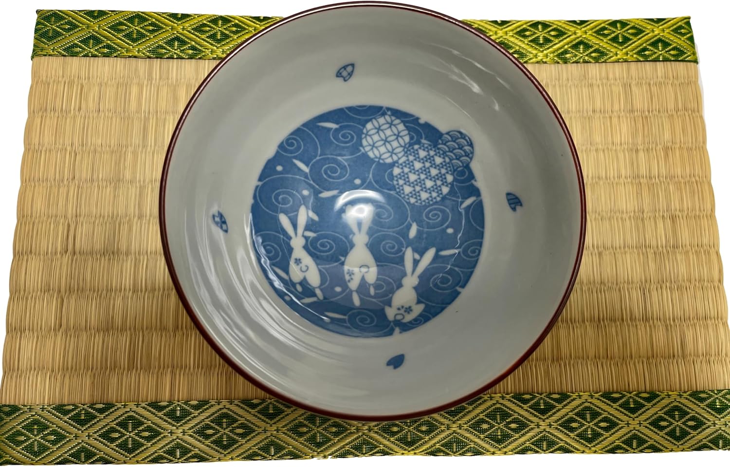 Japanese Mino Ware Ceramic Rice Bowl Set, 4.84 Inches Diameter x H2.56 Inches, 13.3 Fluid Ounces Set of 2 from Japan (Rabbits and Flowers Design)
