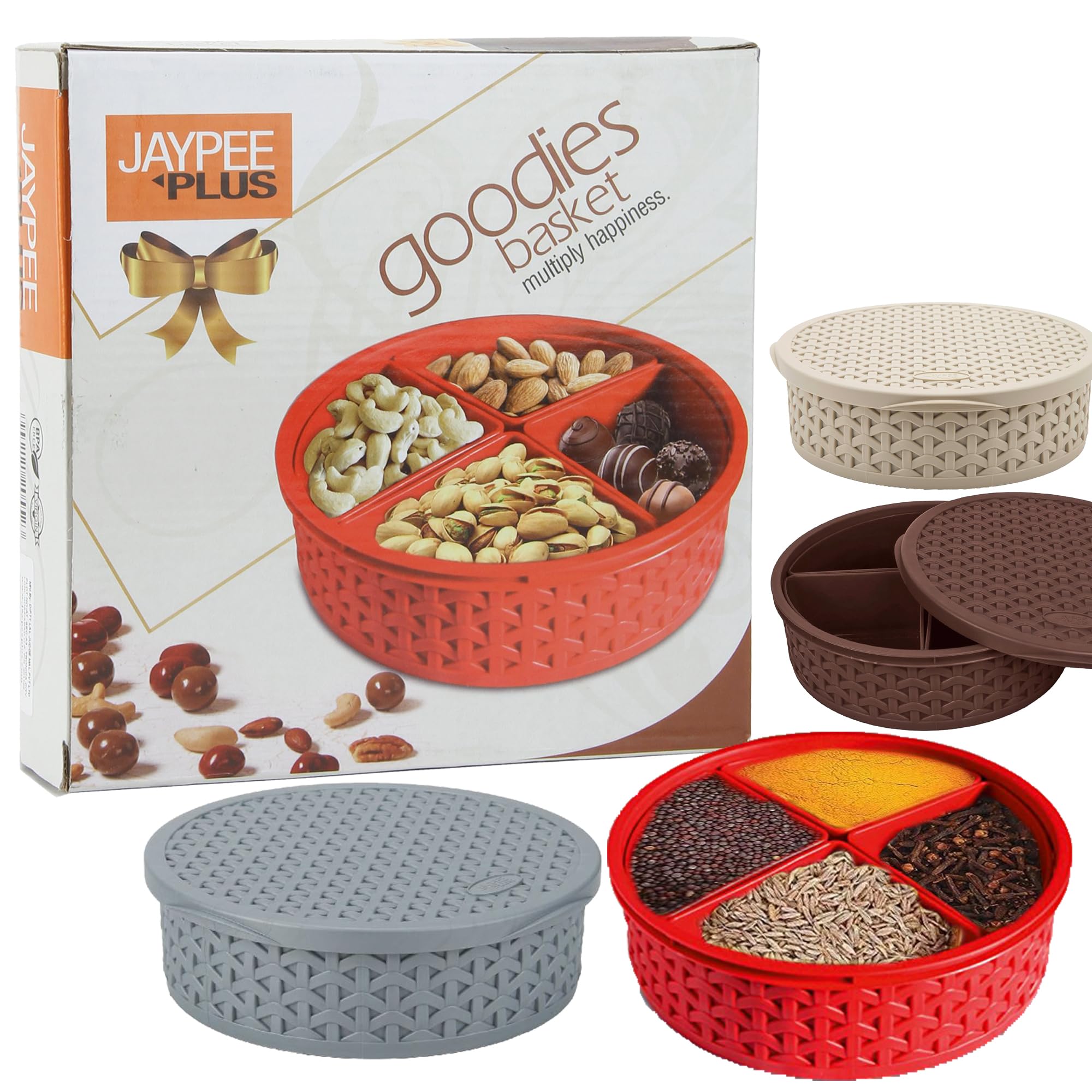 Plastic Masala Dabba, Indian Spice Box with 4 Compartments - Multipurpose Masala Dabba, Spice Box Set Organizer for Kitchen, Round Masala Dabba