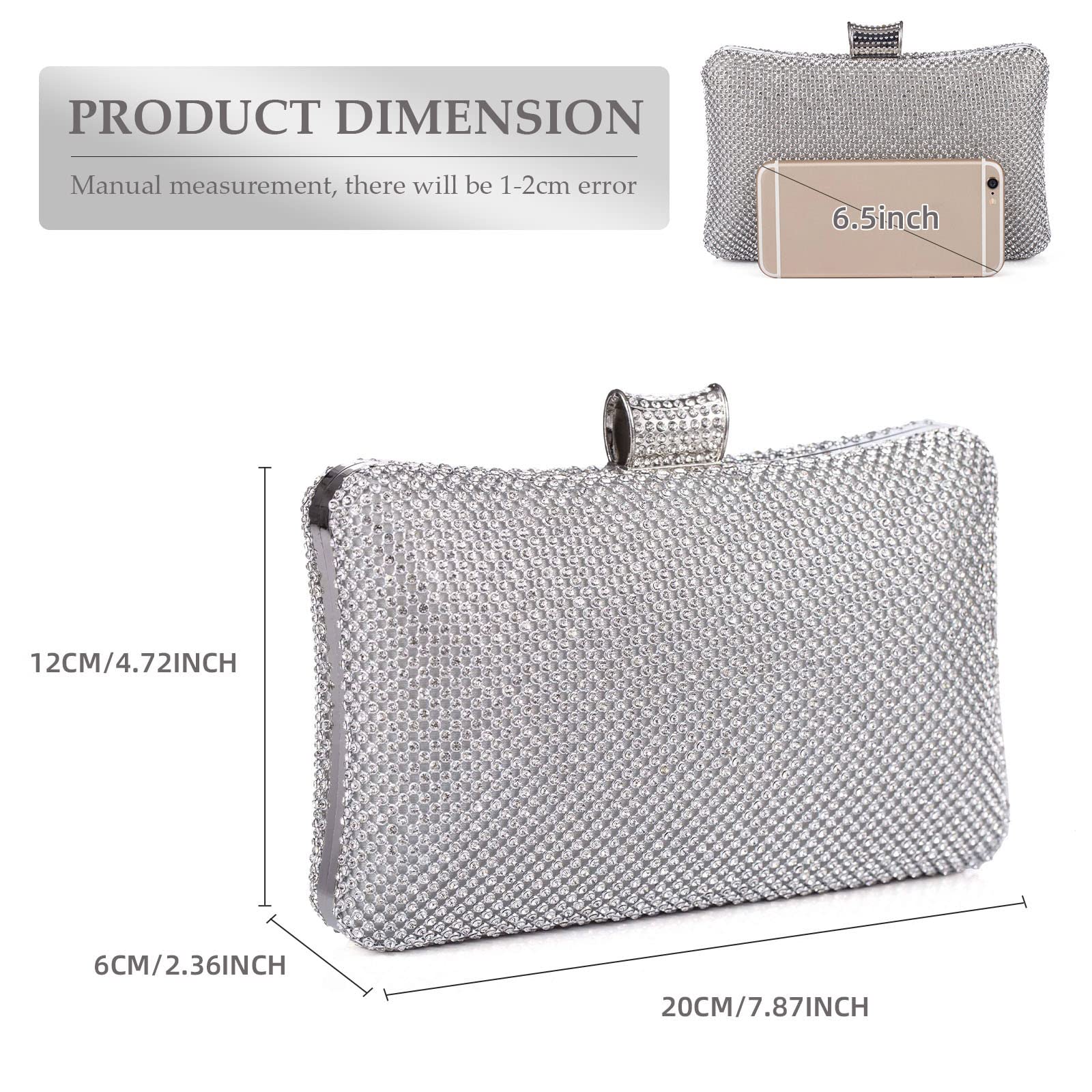 BAIGIO Pochettes et Clutches Femme en Strass, Sac Bandoulière avec Chaîne, Elegante Pochette Sac a Main Femme Ceremonie Mariage Cocktail