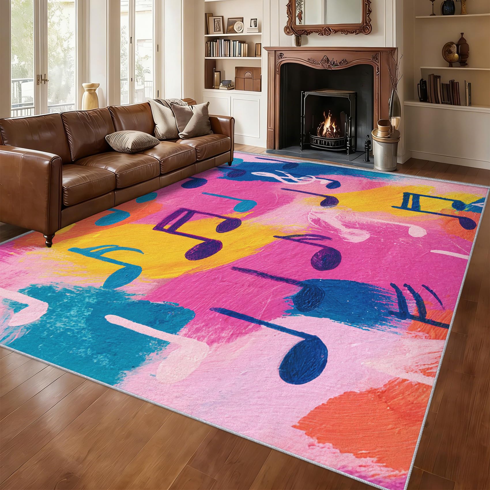Générique Tapis Salon Note de Musique Colorée, Tapis Chambre Musical, Doux Flanelle Poil Court 80x150 cm - Lavable Antidérapant Paillasson H-89