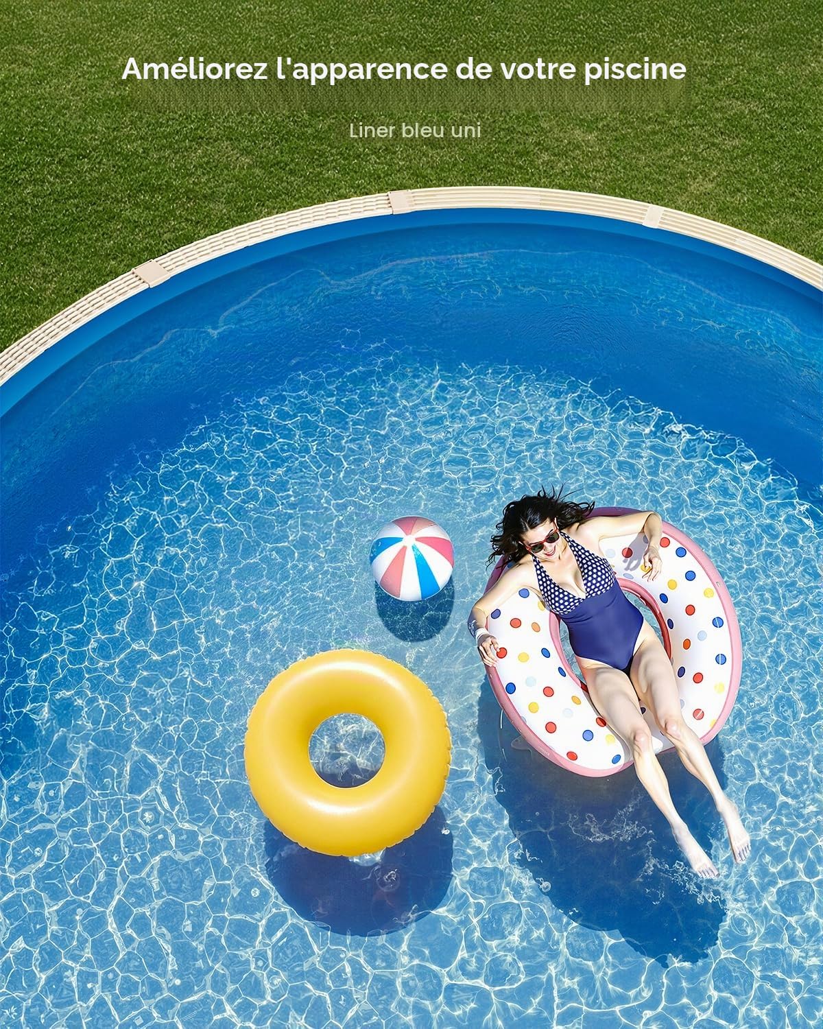 VEVOR Revêtement de Piscine Ronde, 550x147 cm, Doublure Style Chevauchement Vinyle Calibre Standard, Résiste à l'Usure, Rétention d'Eau, pour Piscines Hors Sol à Parois de Hauteur 132 cm, Couleur Unie
