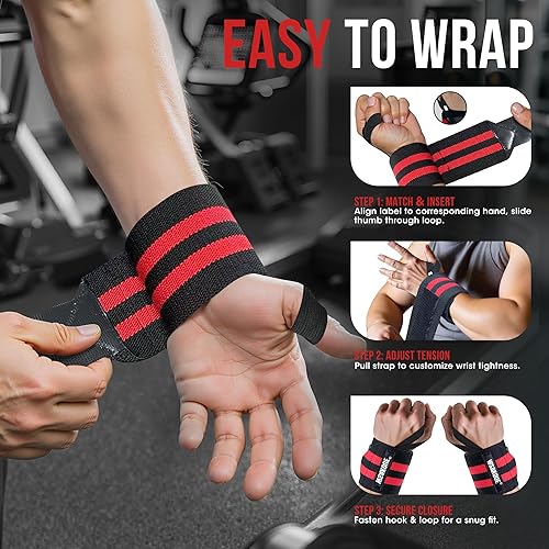 Miniatura 5 de WSAKOUE Muñequeras de levantamiento de pesas, soporte profesional de muñeca de 18 pulgadas con lazo de pulgar de alta resistencia para levantamiento
