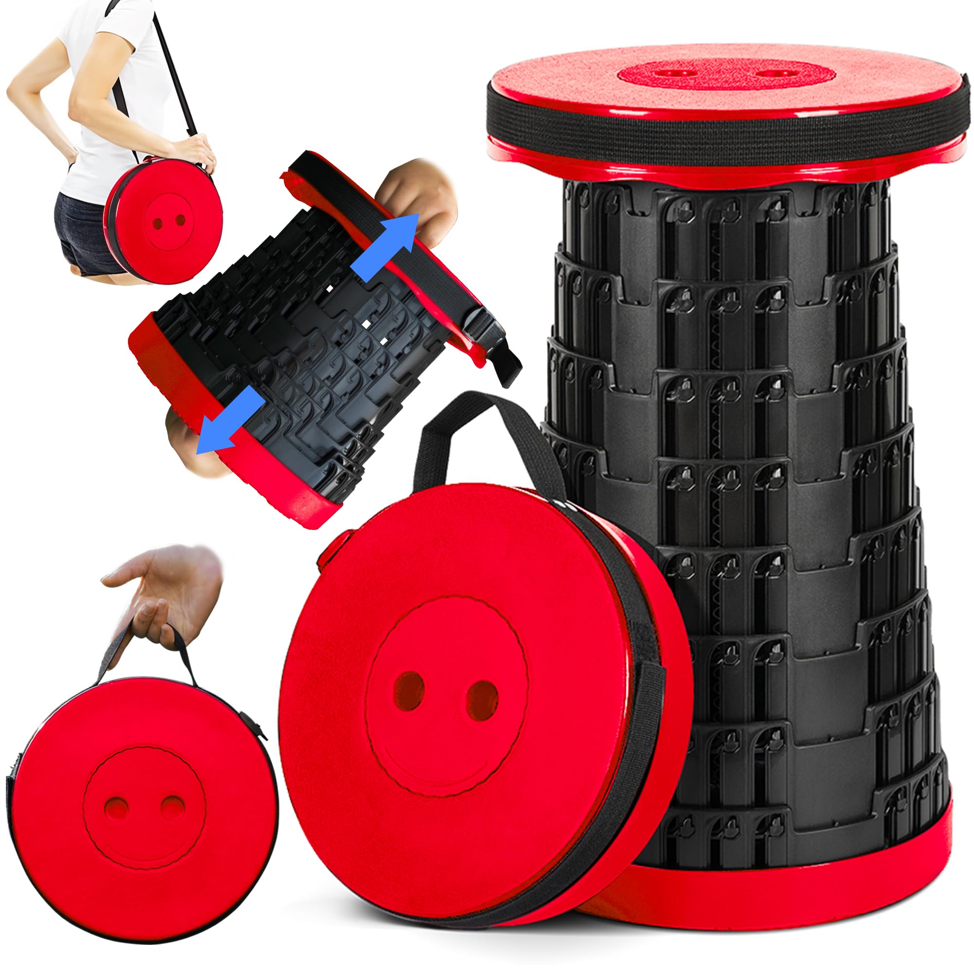 Prestige Outback 2025 Upgraded Collapsible Stool, Portable Folding Stool Max 620lb, Height Adjustable Retractable Telescopic Seat, Travel Chair,