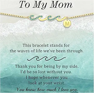 Dainty Gold Bracelet with Initials, Gifts for Women Initial Bracelets for Women Mom Gift Teen Gifts Trendy Stuff Wave Bracelet Grandma Graduation Gifts for Her 2025 Daughter Friend Letter A-Z Birthday Christmas Jewelry