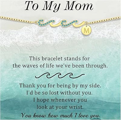 Dainty Gold Bracelet with Initials, Gifts for Women Initial Bracelets for Women Mom Gift Teen Gifts Trendy Stuff Wave Bracelet Grandma Graduation Gifts for Her 2025 Daughter Friend Letter A-Z Birthday Christmas Jewelry