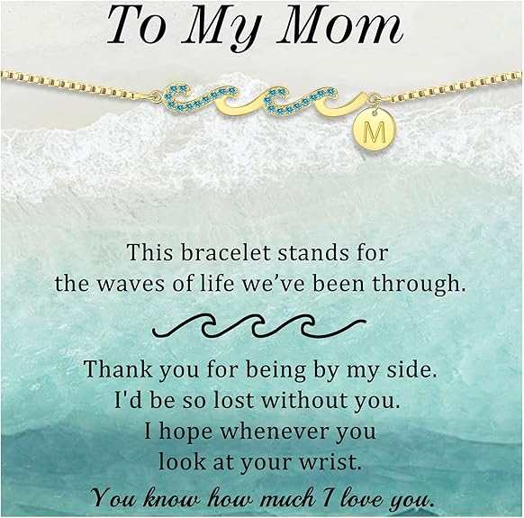 Dainty Gold Bracelet with Initials, Gifts for Women Initial Bracelets for Women Mom Gift Teen Gifts Trendy Stuff Wave Bracelet Grandma Graduation Gifts for Her 2025 Daughter Friend Letter A-Z Birthday Christmas Jewelry
