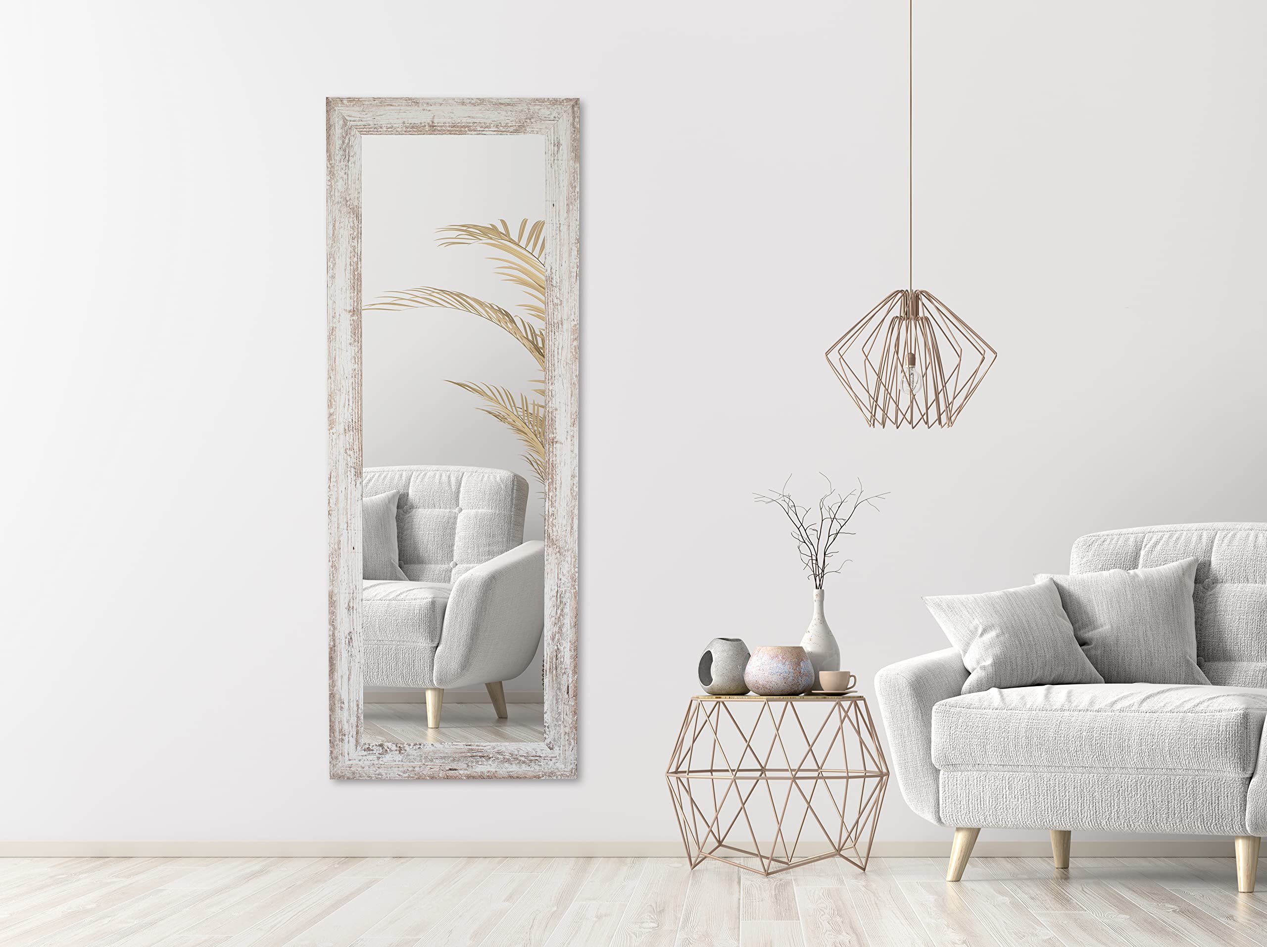 BD ART Specchio da parete decorativo - Specchio per guardaroba - 150 x 50 cm - Pino bianco