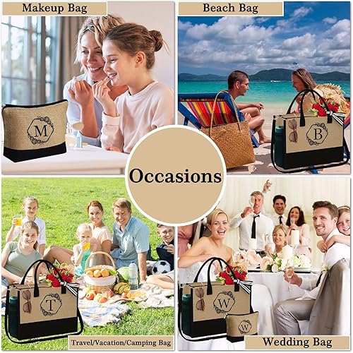 Miniatura 8 de YOOLIFE Regalos para el día de San Valentín, bolsa de yute con inicial y bolsa de maquillaje, regalos personalizados para el día de la madre,