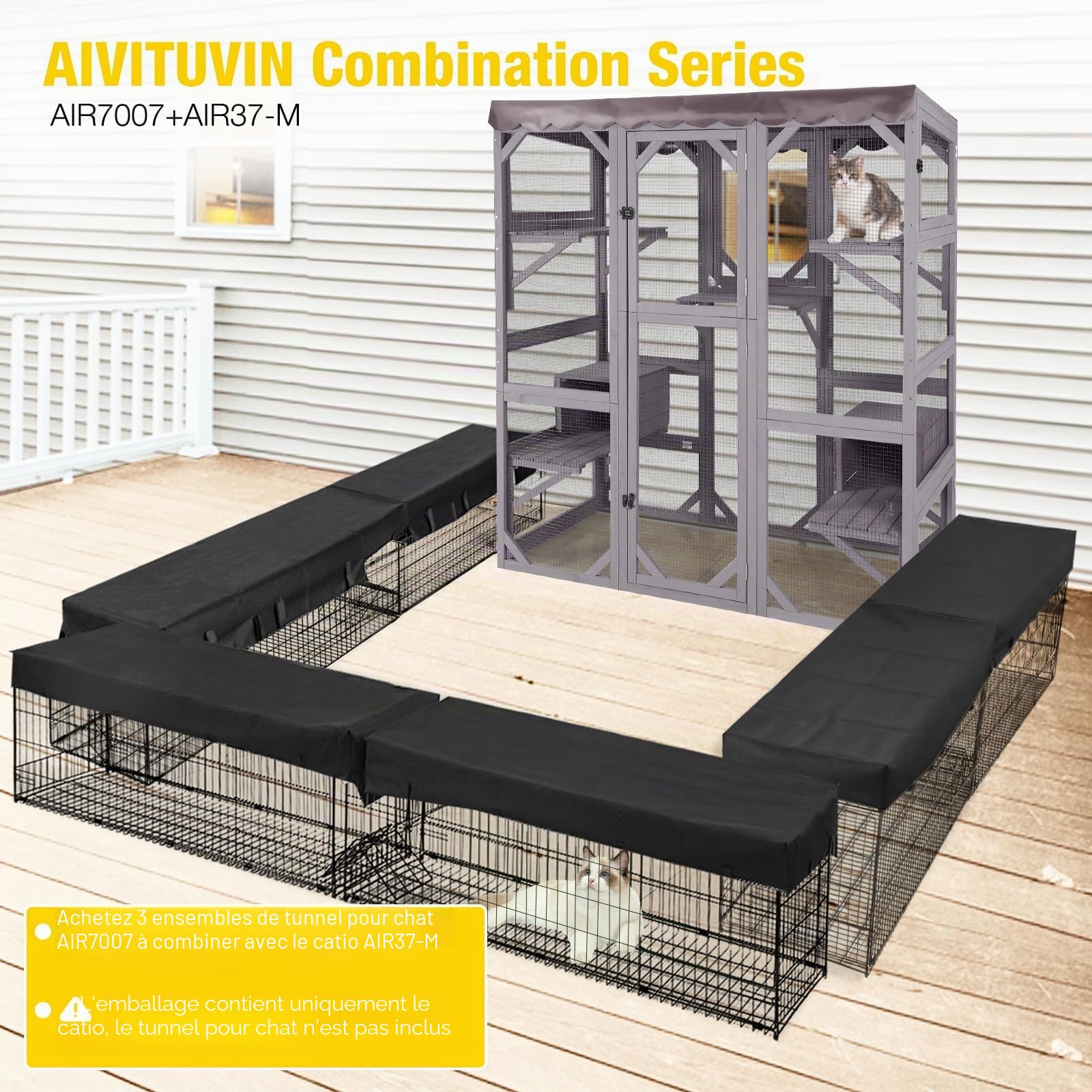 Maison pour chats en bois pour intérieur et extérieur, grand enclos pour chats sur roulettes, cage Catio avec bandes de bois renforcées, toit imperméable (Type B Moyen, Type D)