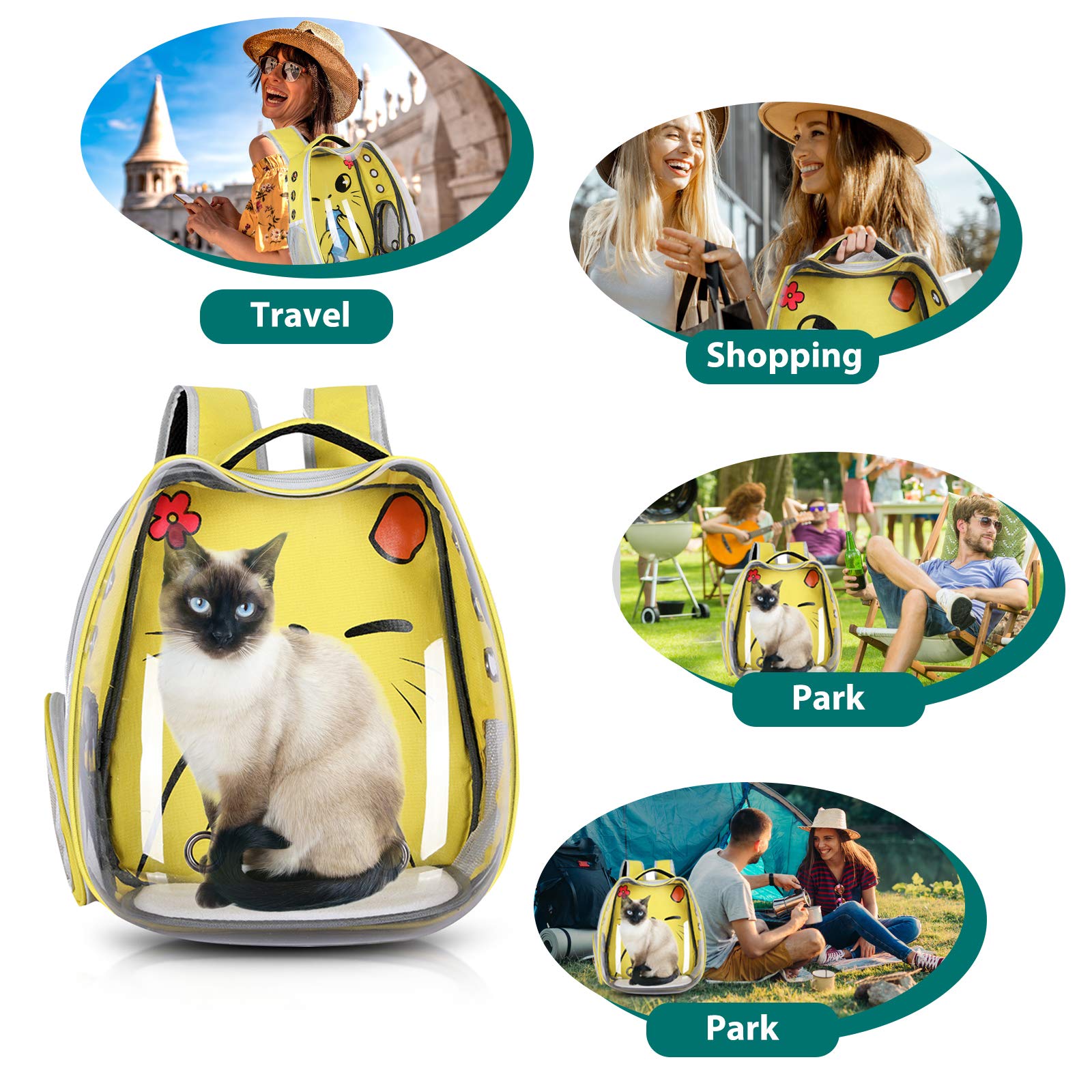 PETCUTE Zaino per Gatti,Zaino Trasparente per Animali Domestici,Zaino per Cani e Gatti con Capsula Spaziale,Borsa per Il Trasporto per Animali Domestici